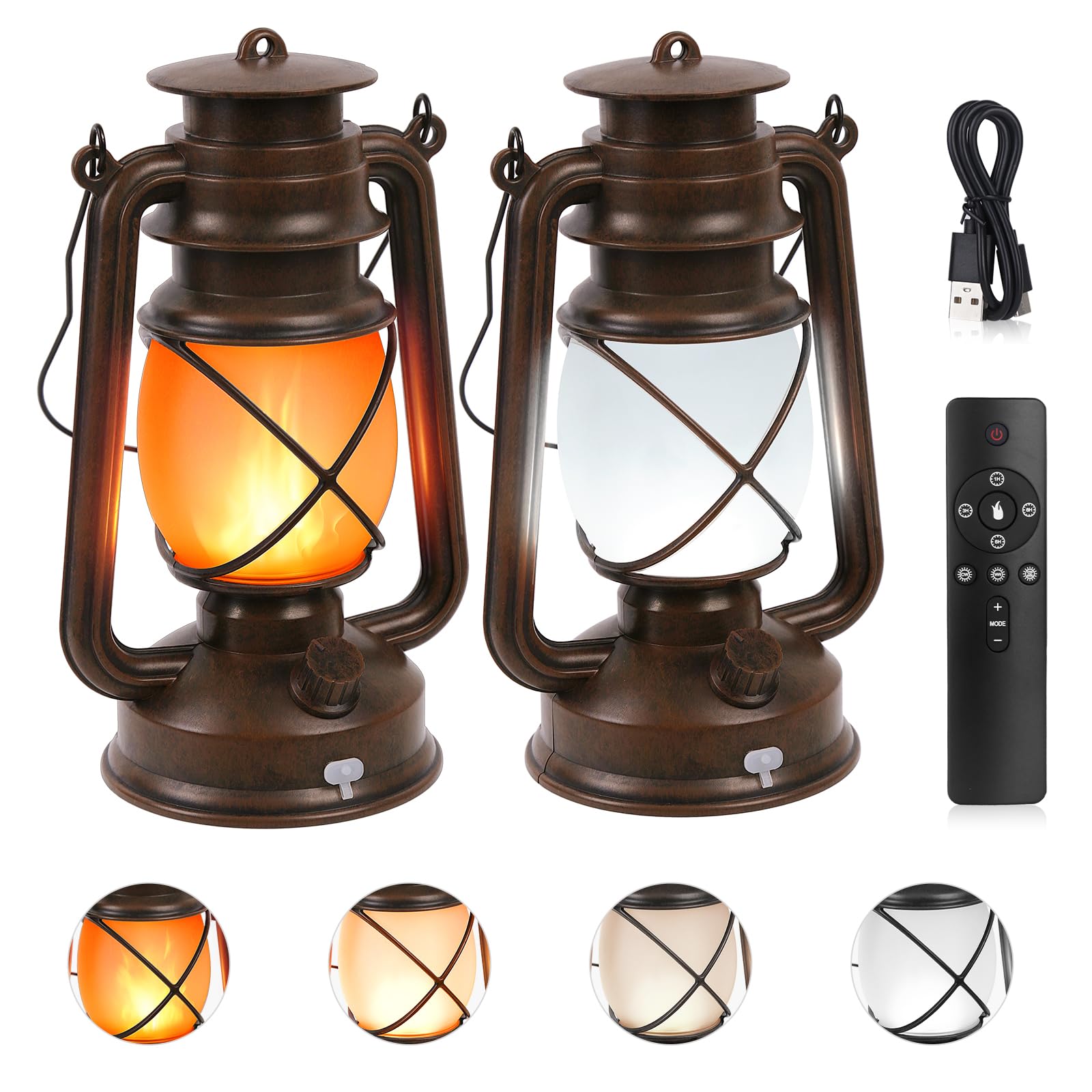 Shinmax Lanternes Extérieur 2 Pièces, Lanterne LED Vintage Rechargeable USB avec Télécommande, 4 Modes d’Éclairage, Lampe Décorative à Suspendre pour Terrasse, Jardin, Camping & Fête