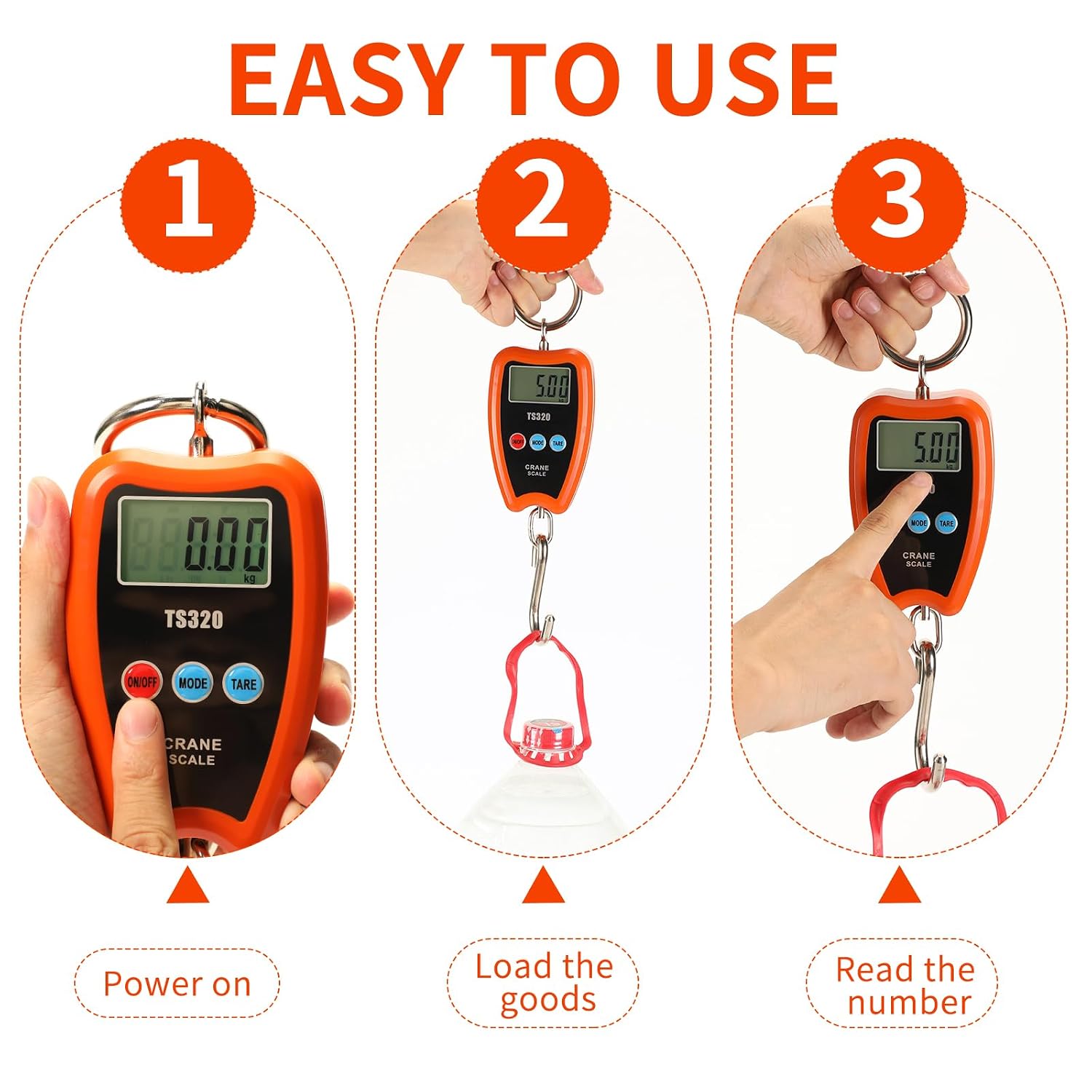 Digital Crane Scale 300kg/660lbs 200kg/440lbs with LED Handheld Mini Hanging Scale for Garage Farm Hunting Fishing Etc(200kg/Plastic Shell/Orange)