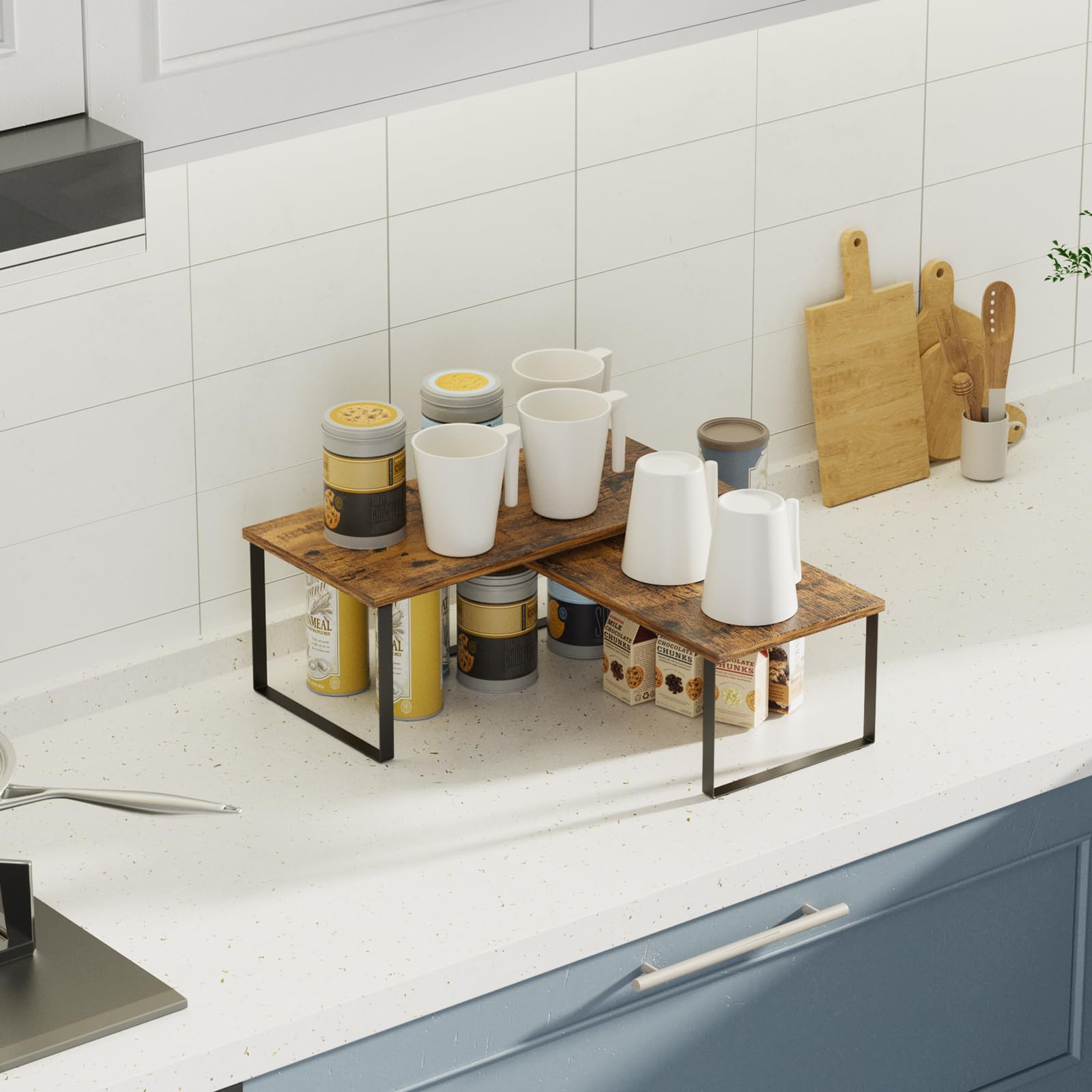 CADUKE Set di 4 organizer da cucina, portaspezie espandibile con telaio in metallo, per cucina, dispensa, bagno
