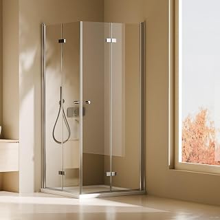 Heilmetz Duschkabine 80x80 cm Faltbar Duschkabine Eckeinstieg Duschwand Höhe 185cm Duschtür Nische 6mm ESG Glas 180° Falttür Duschkabine Duschabtrennung Eckeinstieg Drehfalttür