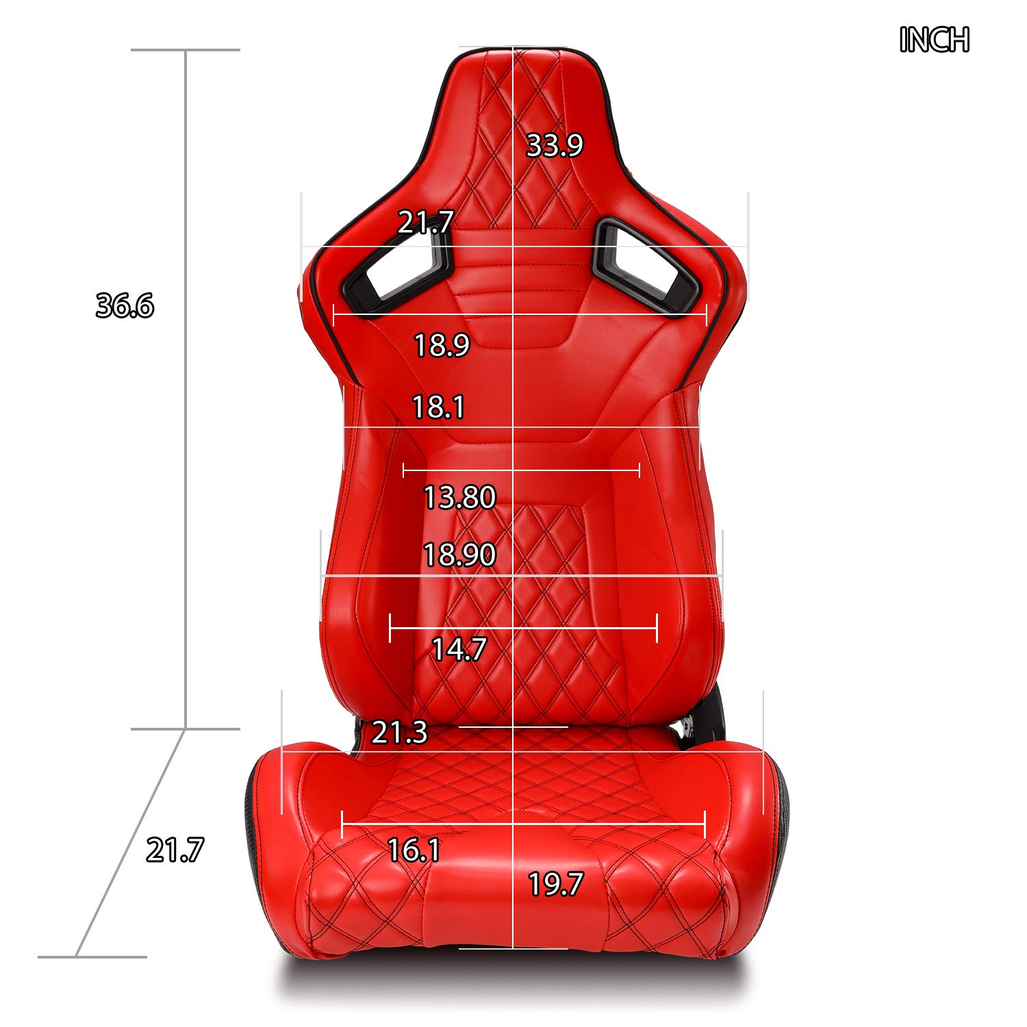 ModifyStreet 1 Pair Universal Red +Rear Black Carbon Fiber Style PVC Leather Reclinable Racing Bucket Seats