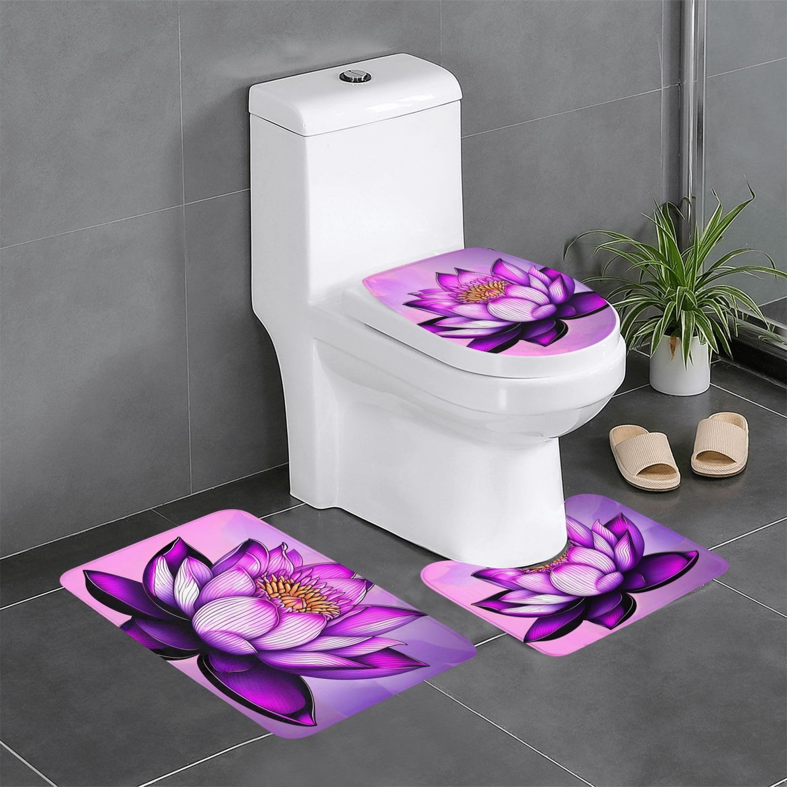 Tapis de salle de bain lot de 3 et wc violet pour adoucir votre routine beauté du matin