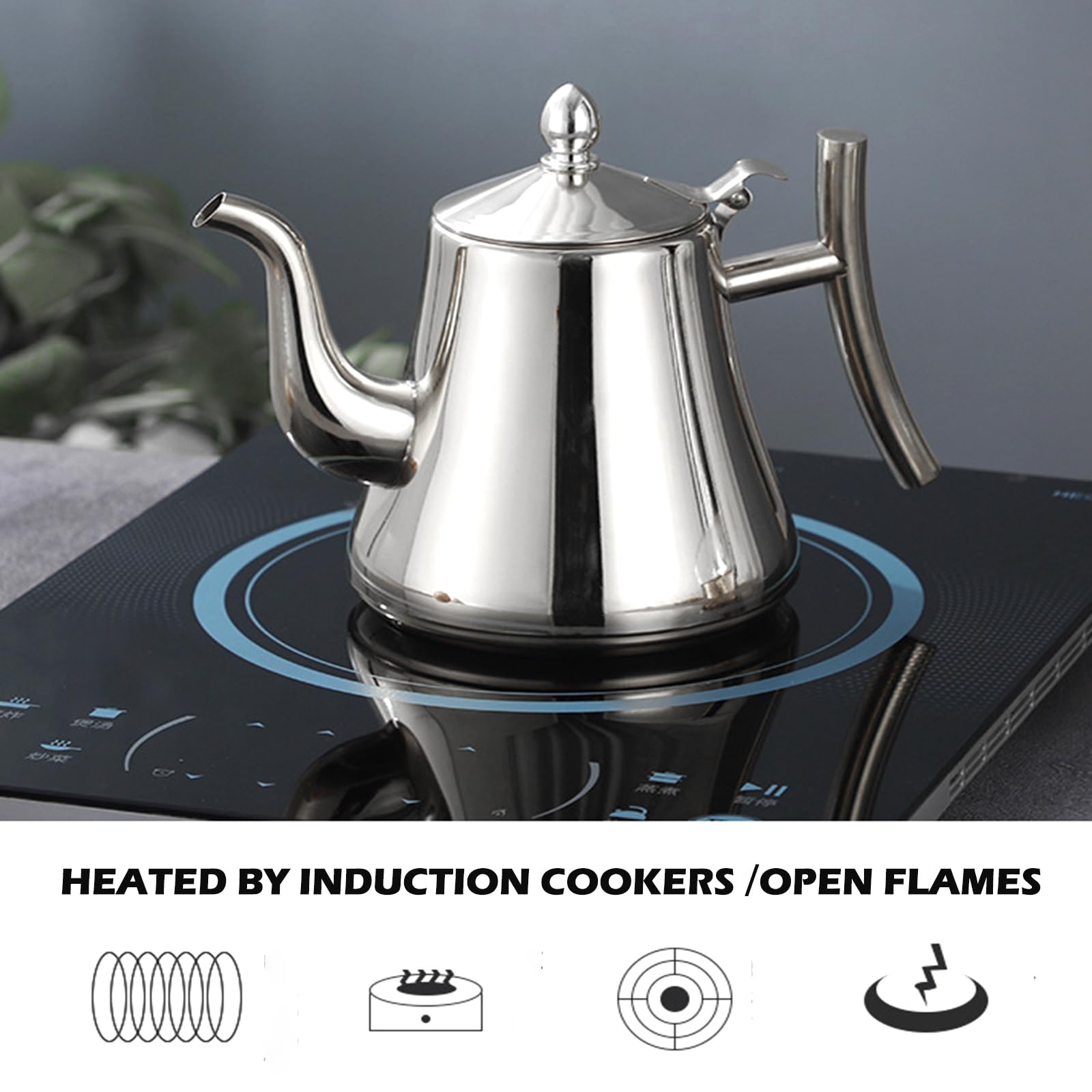 Theiere con infusore 1L - Teiera in acciaio inossidabile con filtro, Theiere Induction per bustine di tè e tè alla rinfusa, compatibile con piastre a induzione