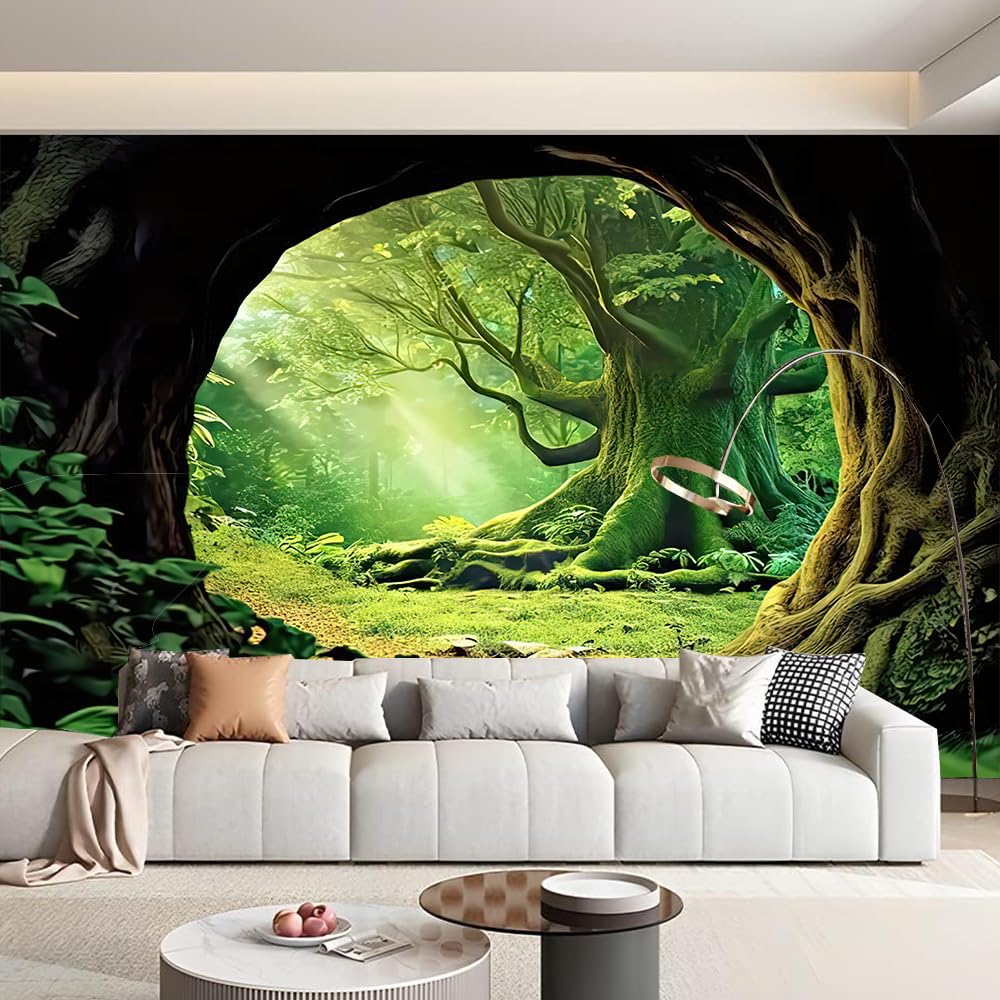 FENDROM Tree Cave Tapestry Misty Forest Fairy Tale tapestry Wall Hanging Natural Sunshine Through Scenery Aesthetic Jungle Living Room Bedroom Office Spring Decoration - Image 3