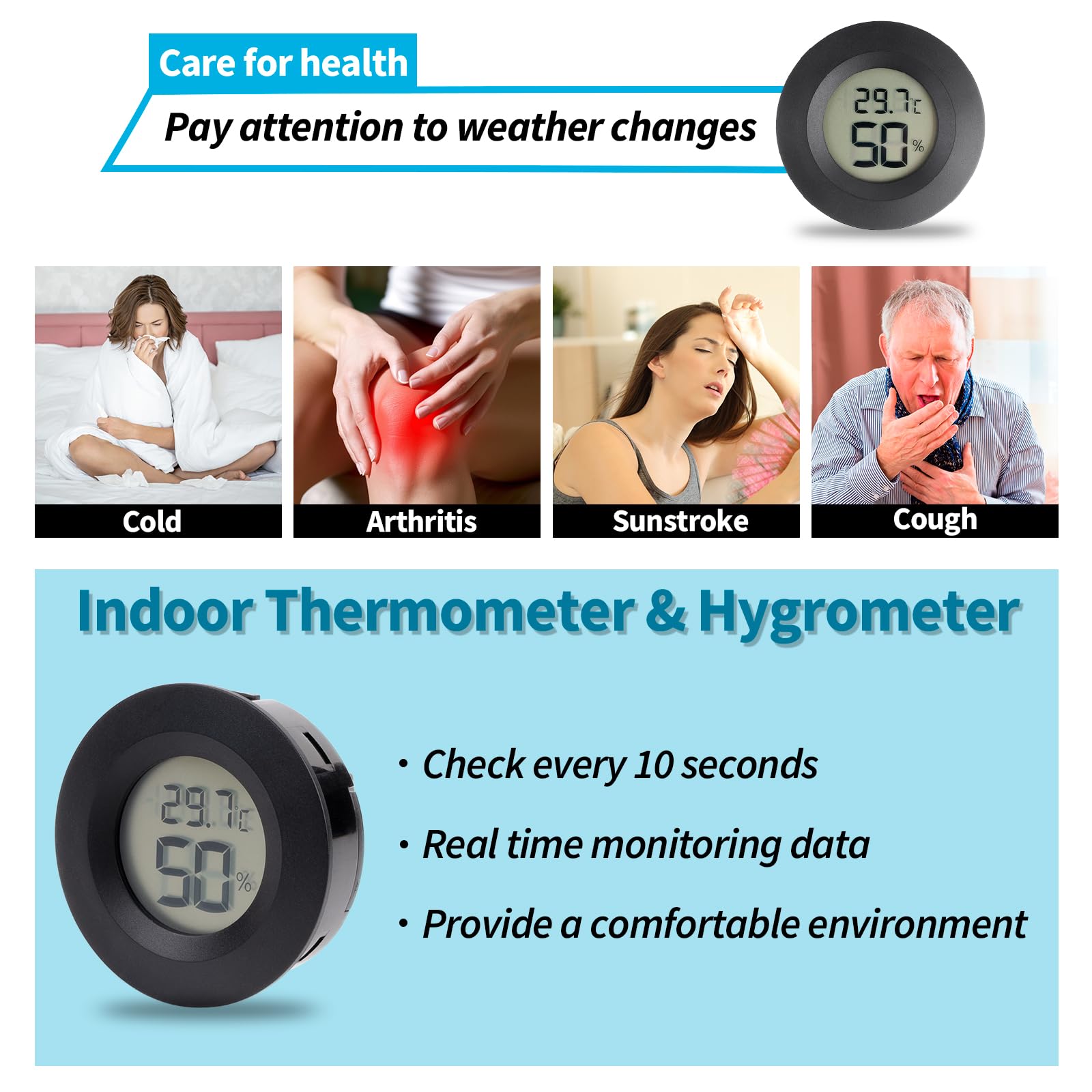 6 pièces mini hygromètre thermomètre, hygromètre numérique LCD, petit hygromètre d'intérieur appareil de mesure de la température, moniteur de température et d'humidité pour la maison, les reptiles