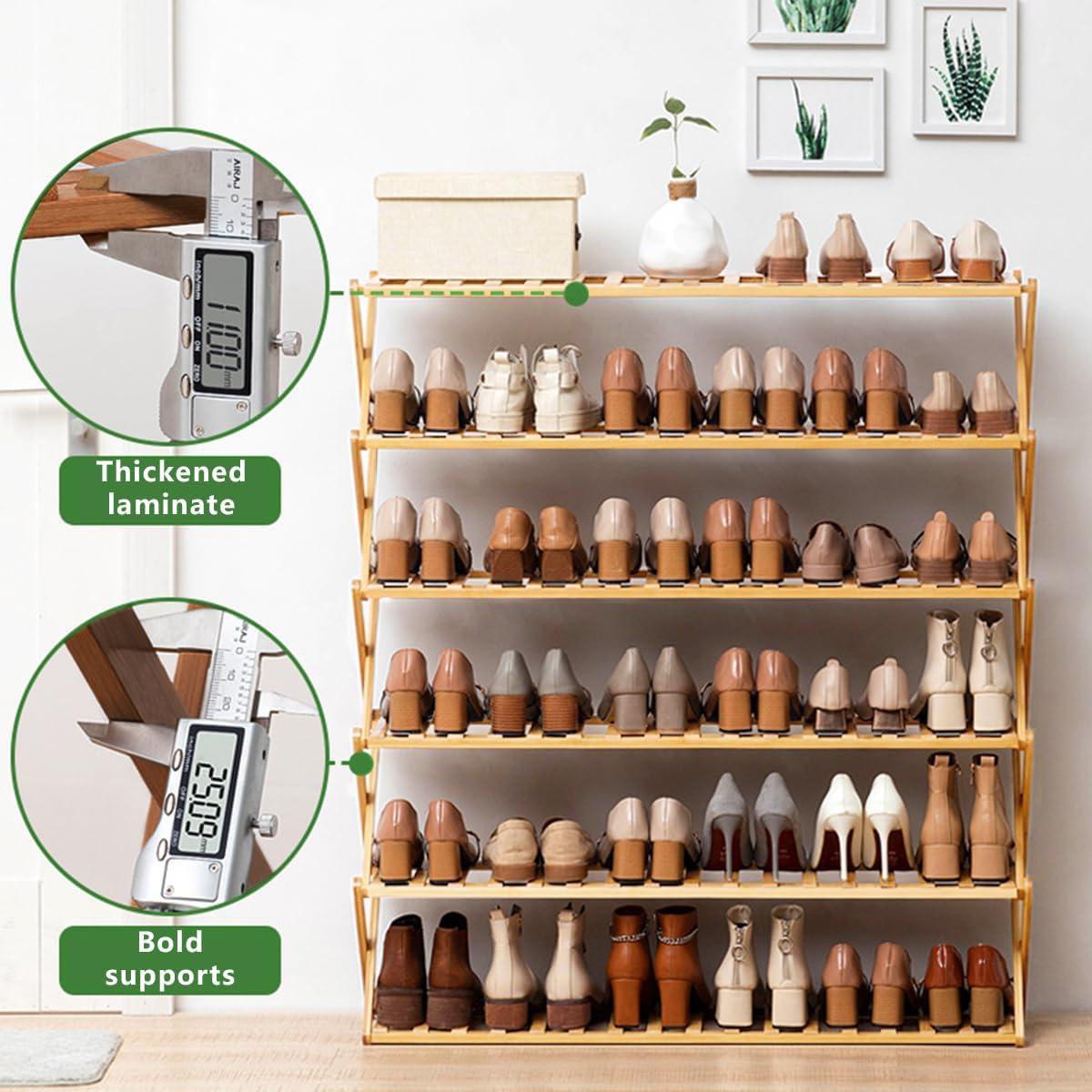 6-Tier Bamboo Shoe Rack Organizer - Freestanding for Entryway, Hallway, Wardrobe - Holds 24 Pairs of Shoes