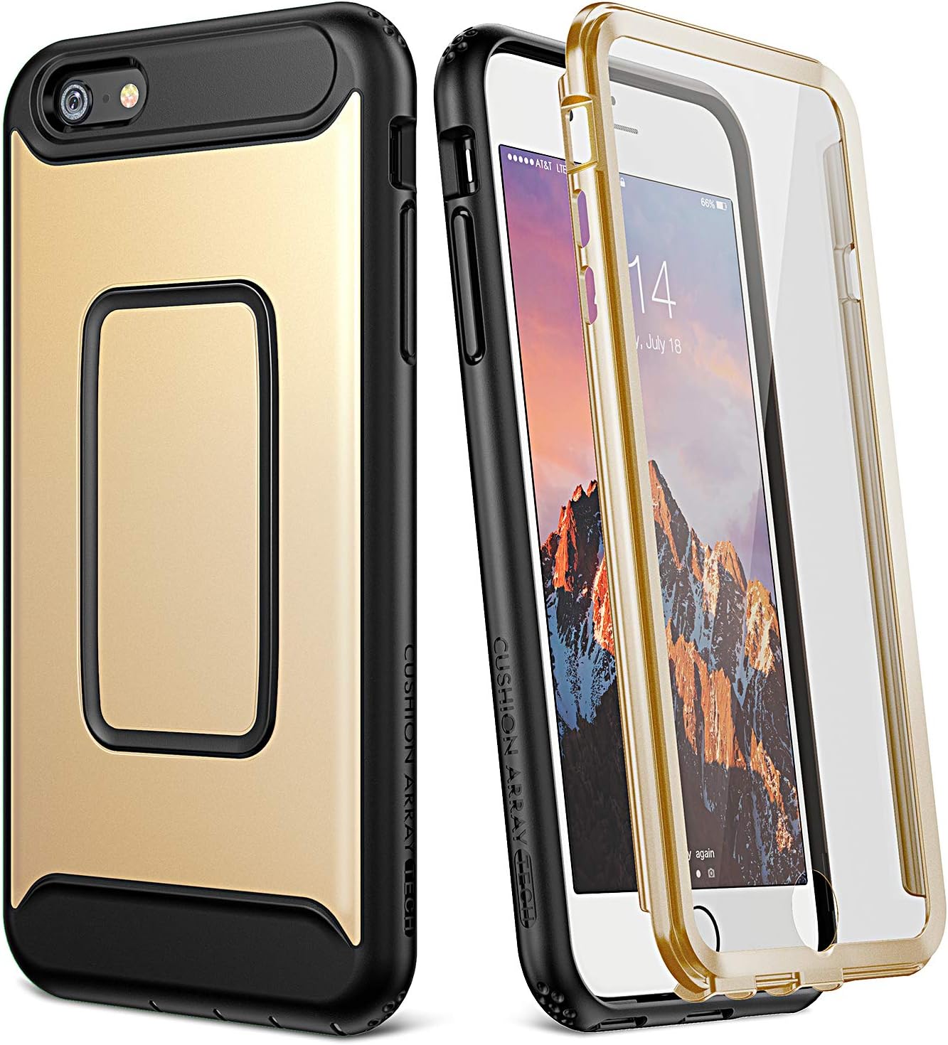 YOUMAKER Case for iPhone 6S, Full Body with Built-in Screen Protector Heavy Duty Protection Shockproof Case Cover for Apple iPhone 6S / 6 4.7 inch - Gold/Black