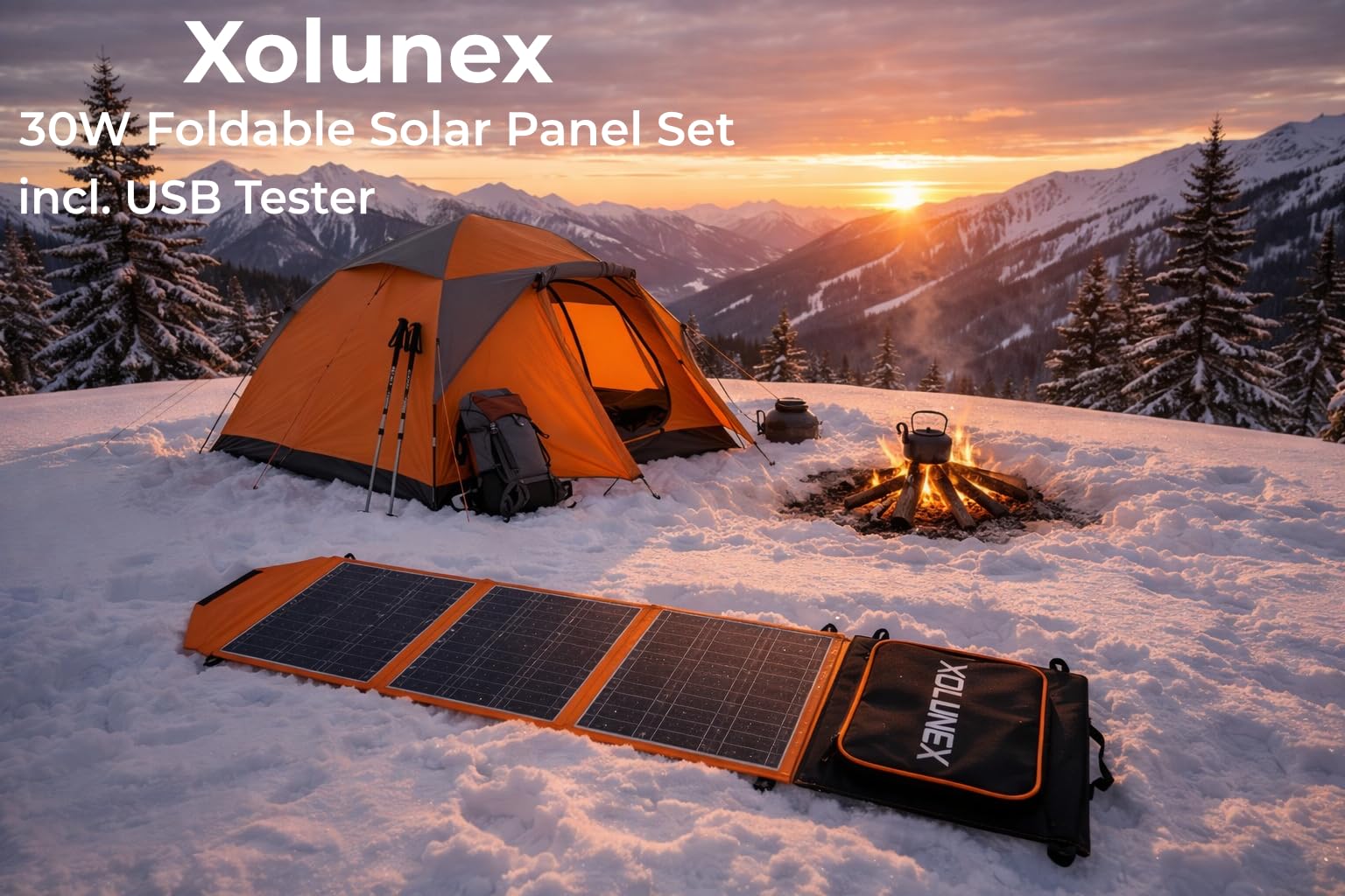 Xolunex Faltbares Solarpanel 30W Monokristallin IP54 Tragbares Solar Ladegerät mit USB & DC 18V für Camping Outdoor