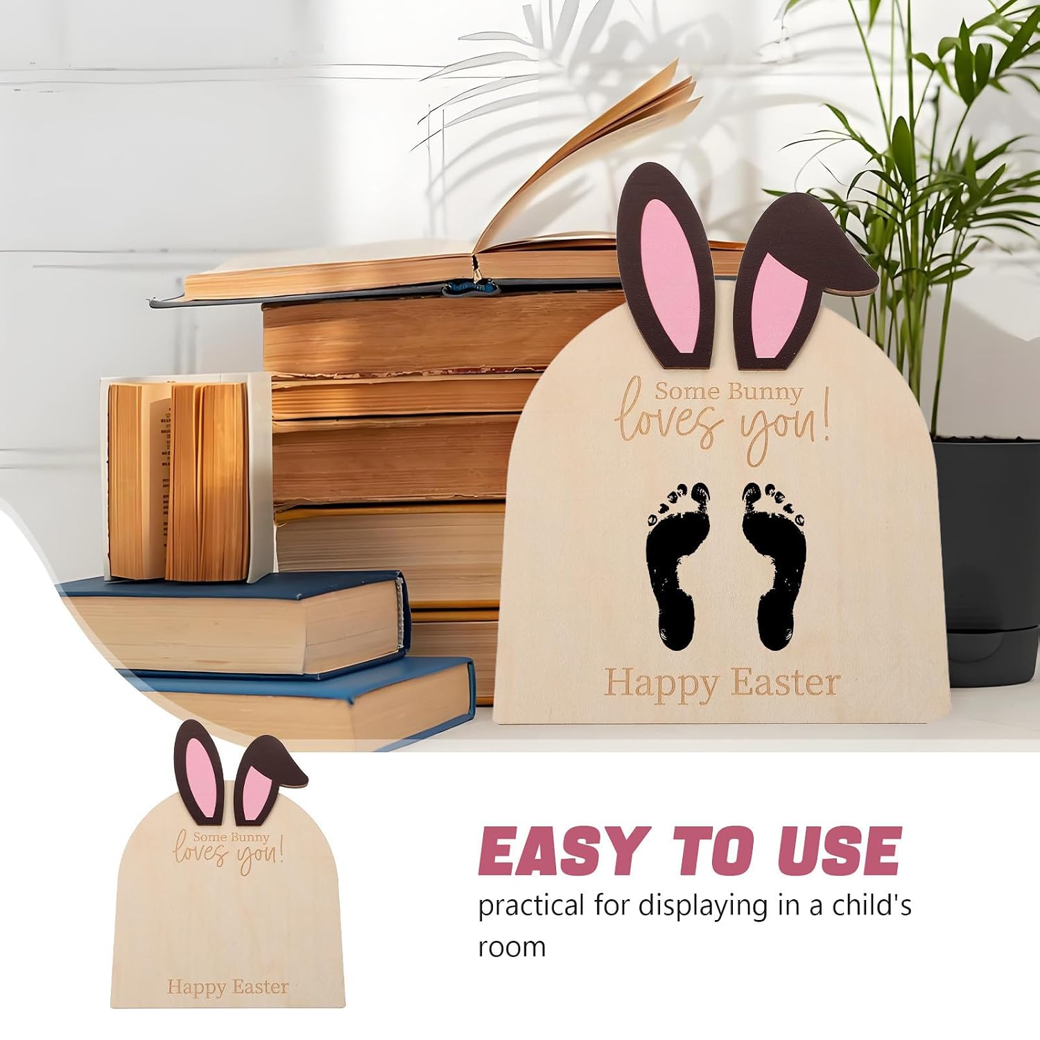 Uonlytech Hand and Footprint Kit Easter Bunny Wooden Keepsake Ornament for Nursery Room Shower Memory with Sturdy Craftsmanship and Adorable Design