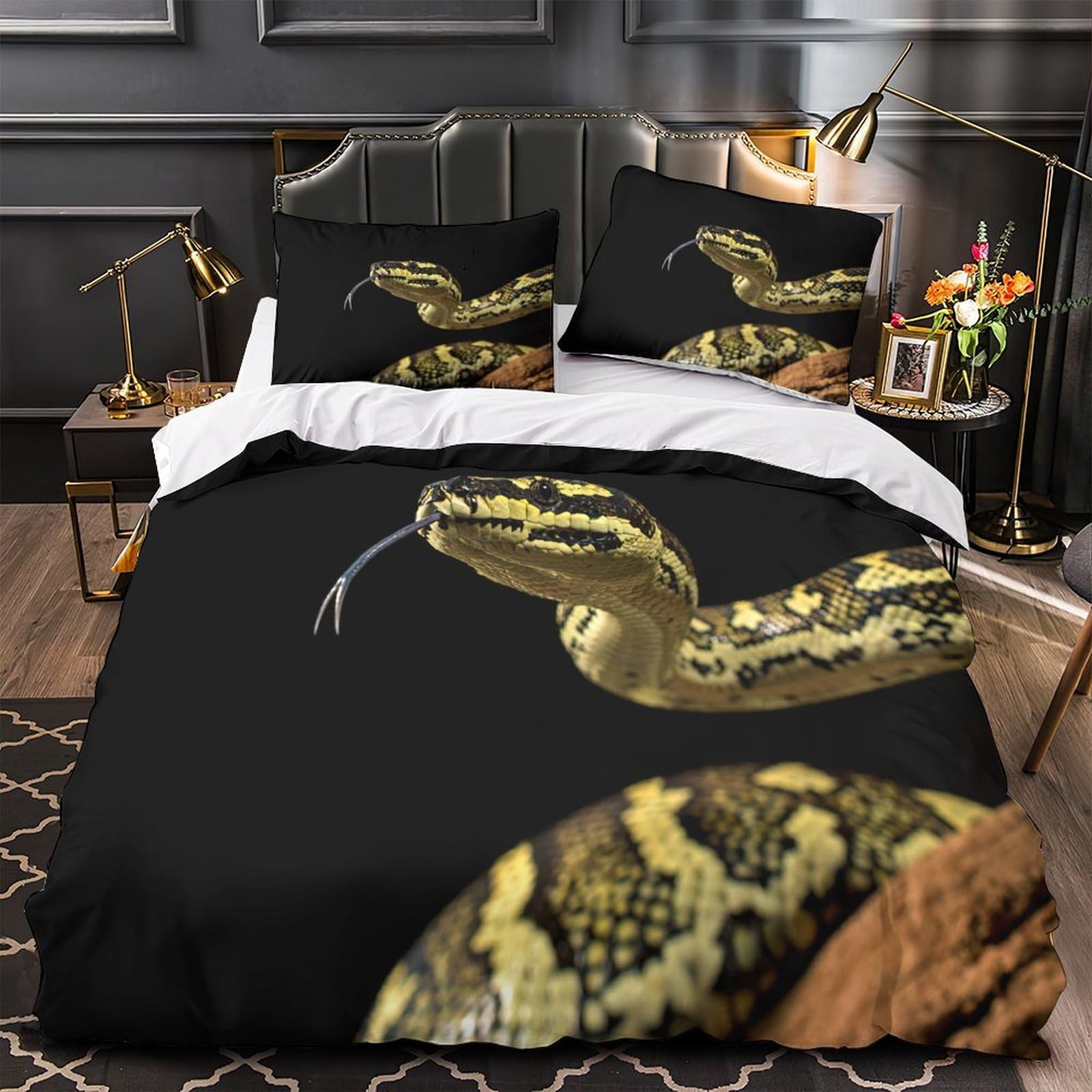 MMDASBVPE Snake with Forked Tongue Quilt Cover 3D Print Extra Soft 3PCs Bed Linen Hidden Zipper Comforter Cover Premium Wrinkle-Resistant for Adults Teens Women Kids Girls Boys Super king（260x220cm）