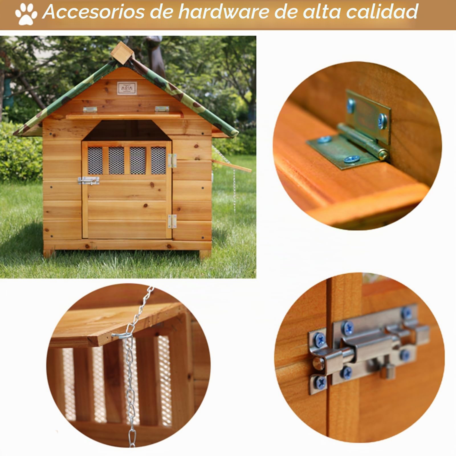 Caseta exterior de madera aislada para perros pequeños, medianos y grandes, resistente a la intemperie, fácil de montar, fácil de limpiar con ventanas y puertas (marrón, 99 x 92 x 95 cm)