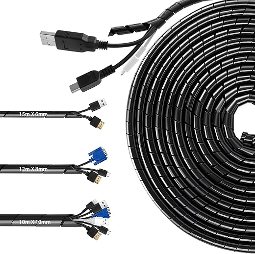 12m Spirale Avvolgicavo, PE Tubo per Cavi Estensibile Raccoglicavi Spiralato...