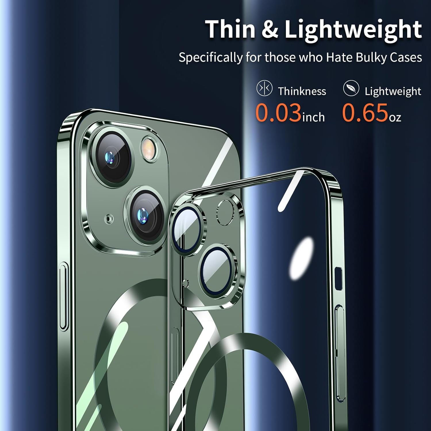 Dataroad Magnetic Green Titanium for iPhone 15 Case,Full Camera Cover Protection [Compatible with Magsafe] [Non-Yellowing]Slim Design Electroplate with Screen Protector for Thin Hard Cover 6.1inch