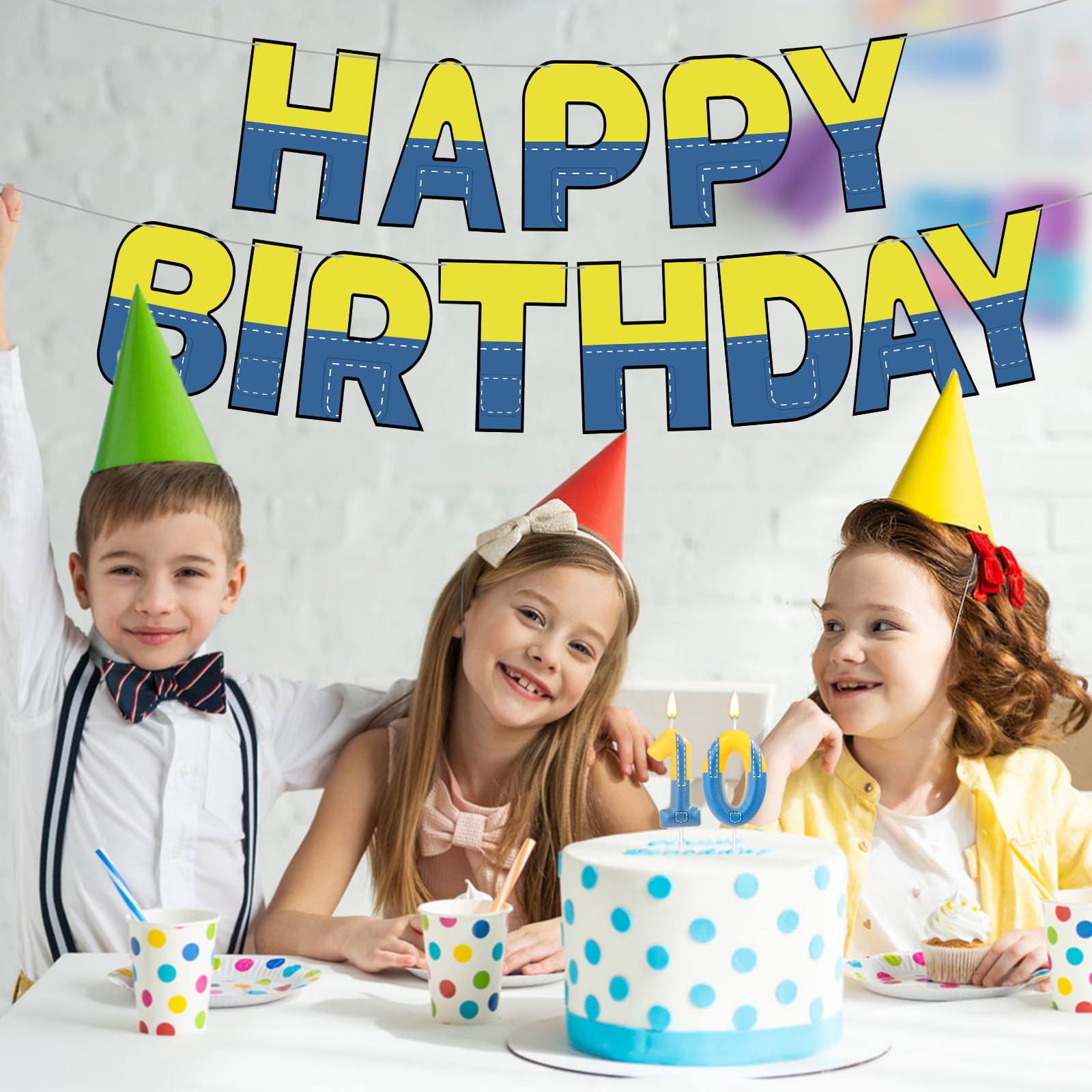 Banner di Banana di Buon Compleanno, Banner Compleanno in Carta Gialla e Blu con Cartoni Animati per Baby Shower Festa a Tema Giallo