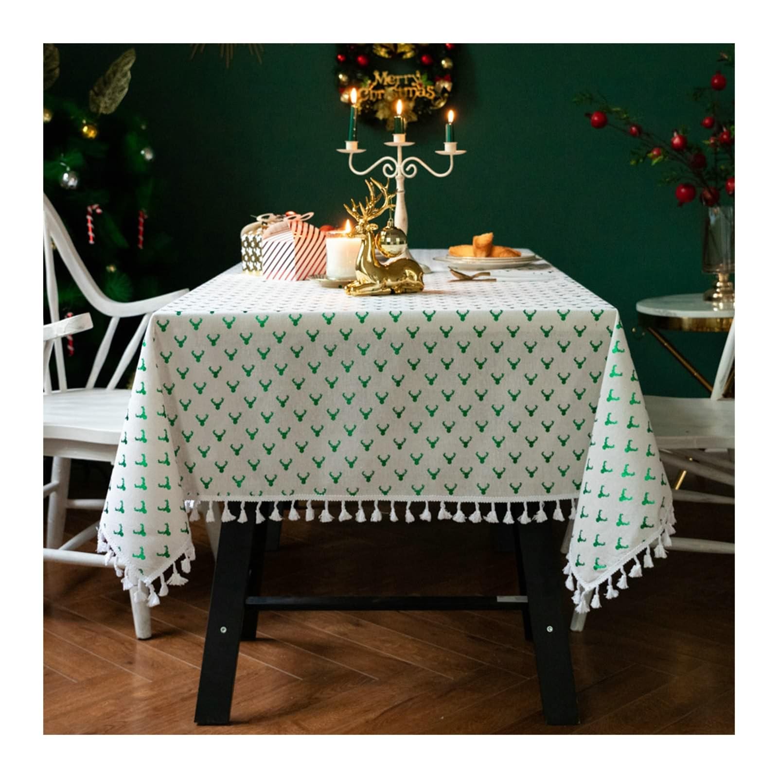 Nappe lavable rectangulaire 140 x 220 CM Daesar coton lin motif cerfs