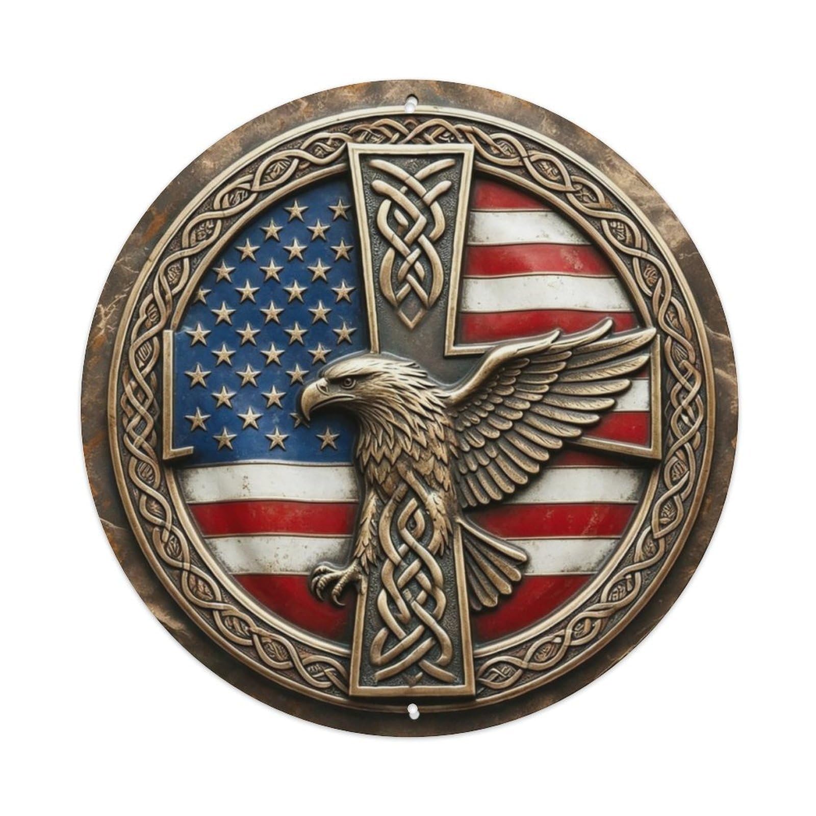 American Flag with Bald Eagle Metal Tin Sign Plaque