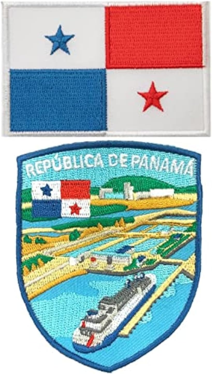 A-ONE 2 PCS Pack- Panama Canal Landmark Shield Patch+Panama Flag Patch, Canal de Panamá, Central America Patch, Sew on/Iron on Patch for Clothes Jeans Jackets, Embroidered Emblem Badge NO.371C