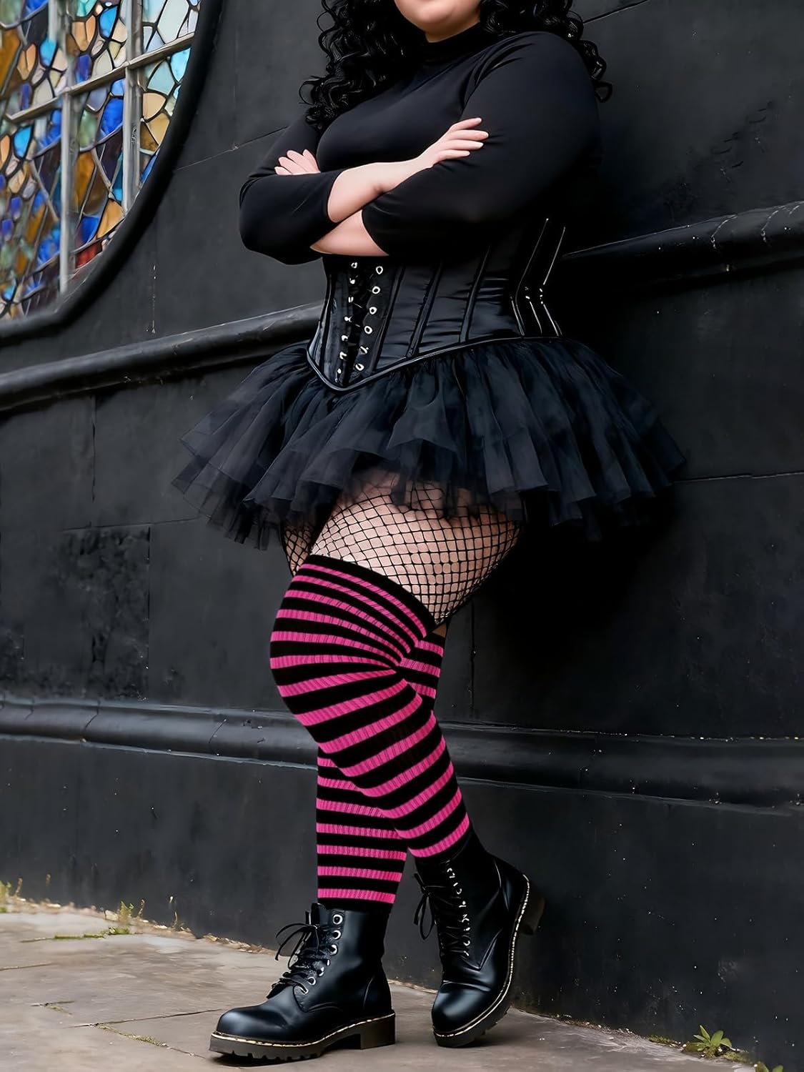 Moon Wood Plus Size Thigh High Socks for Women Knit Cotton Extra Long Striped Over the Knee High Socks Leg Warmers - Image 3