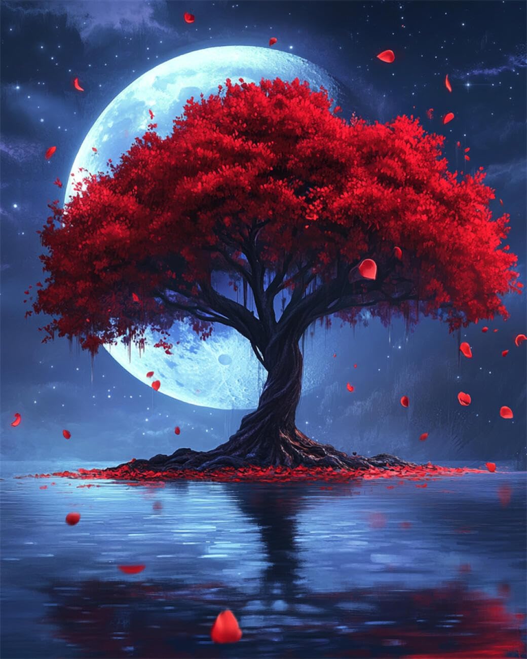 AMBATTERY Landscape Tapestry Kit Big Tree and Moon DIY Crochet Kit Embroidery Set Rug Making Canvas Kits Needlework Crafts for Home Decor 31x63in