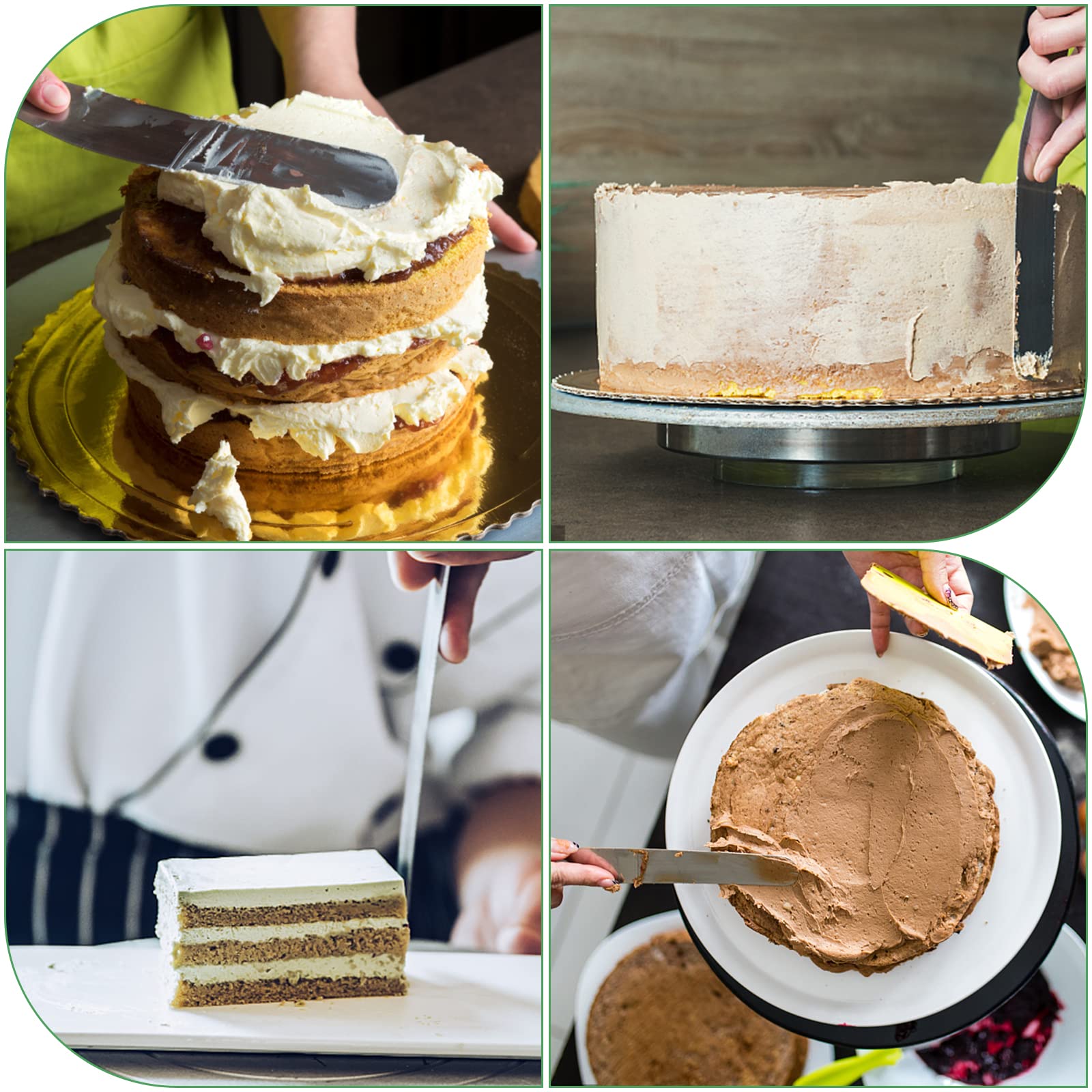 Vinabo Zestaw 4 szpatułek kuchennych, wygięte szpatułki do glazury ze stali nierdzewnej, słodka szpatułka do glazury, babeczek i ciast, szefa kuchni dekorująca torty, szpatułka do glazury