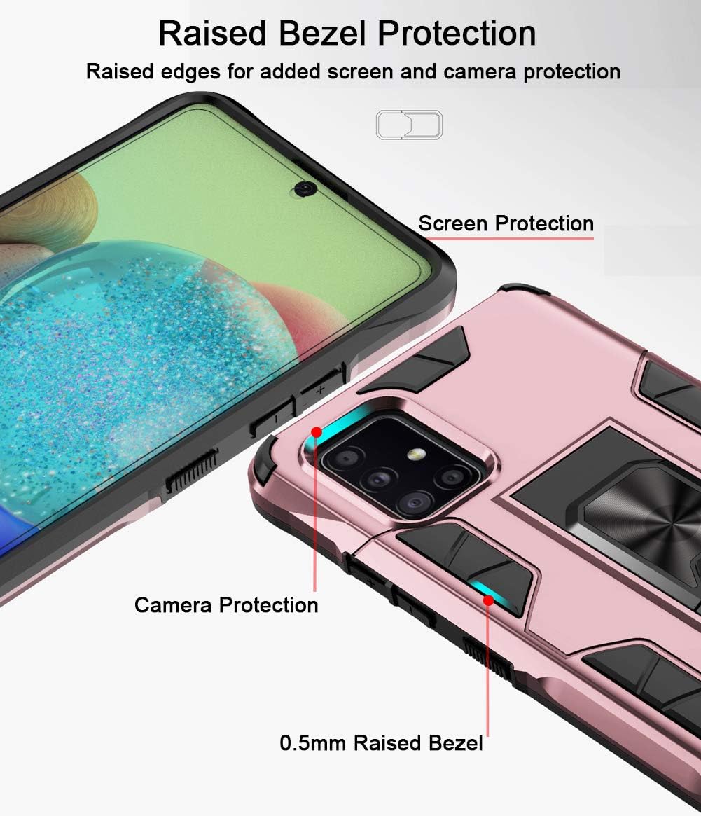 Dahkoiz Case for Samsung Galaxy A71 5G Case with Tempered Glass Screen Protector[2 Pack],Rugged Ring Grip Kickstand Cover Military Grade Drop Protection Phone Cases for Samsung Galaxy A71 5G,Rose Gold