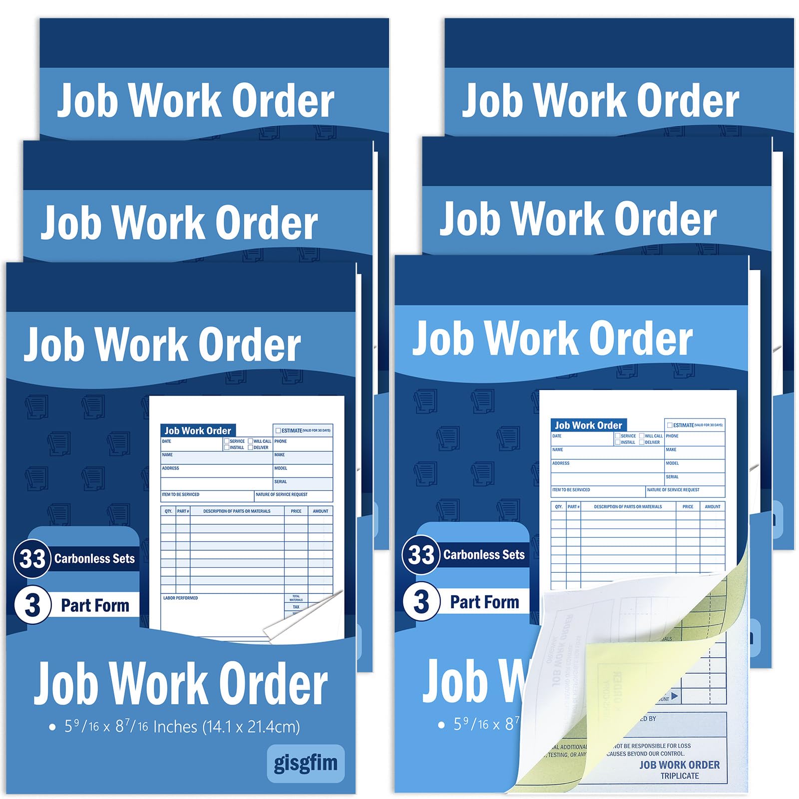 Amazon.com : gisgfim 6 Pads Job Work Order Book 3 Part Carbonless ...
