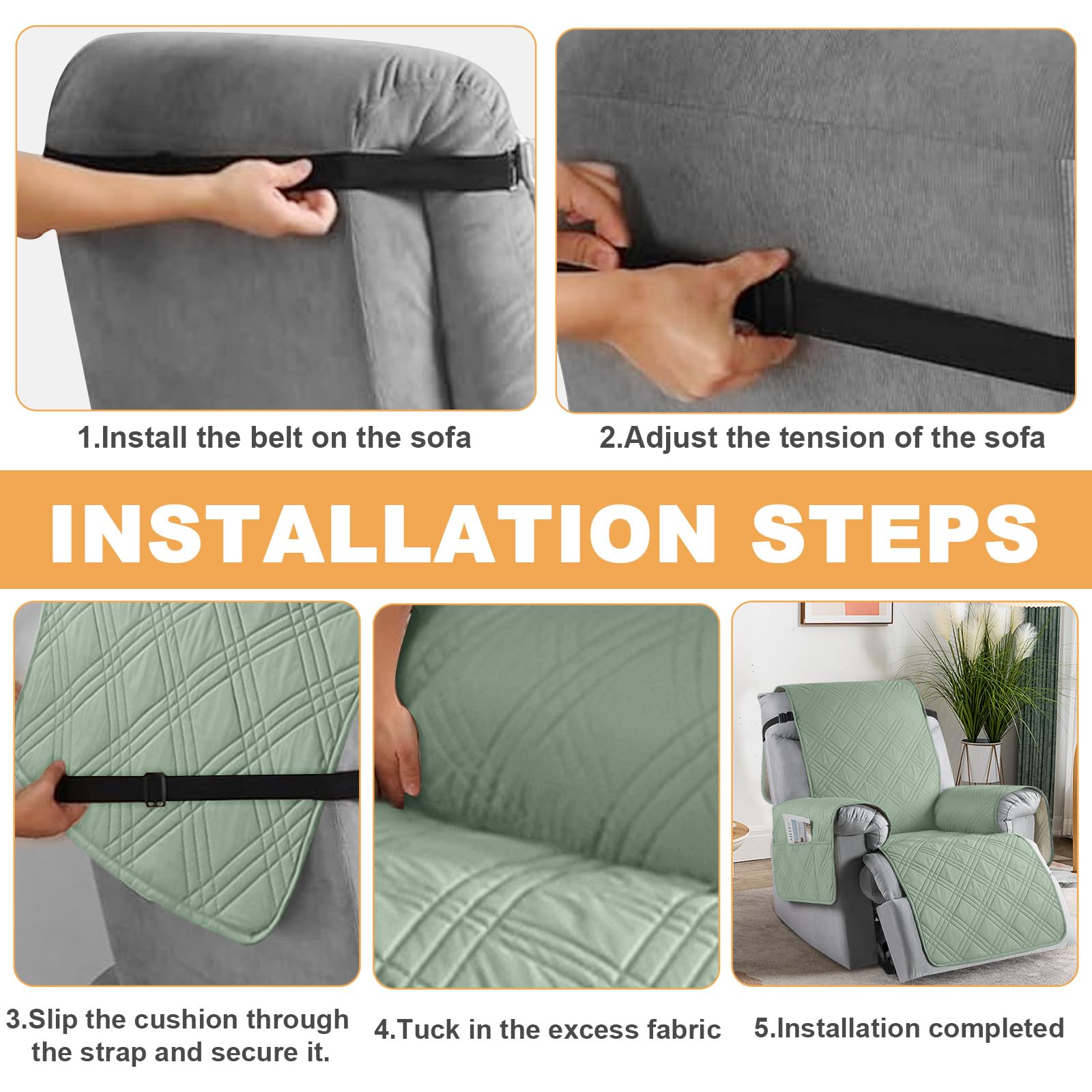 Copripoltrona 1 Posto Relax Reclinabile Impermeabile con Tasche,Antigraffio, Antimacchia, Antiscivolo, Materiali Spazzolati con Elastico Regolabile per Sedie a Sdraio
