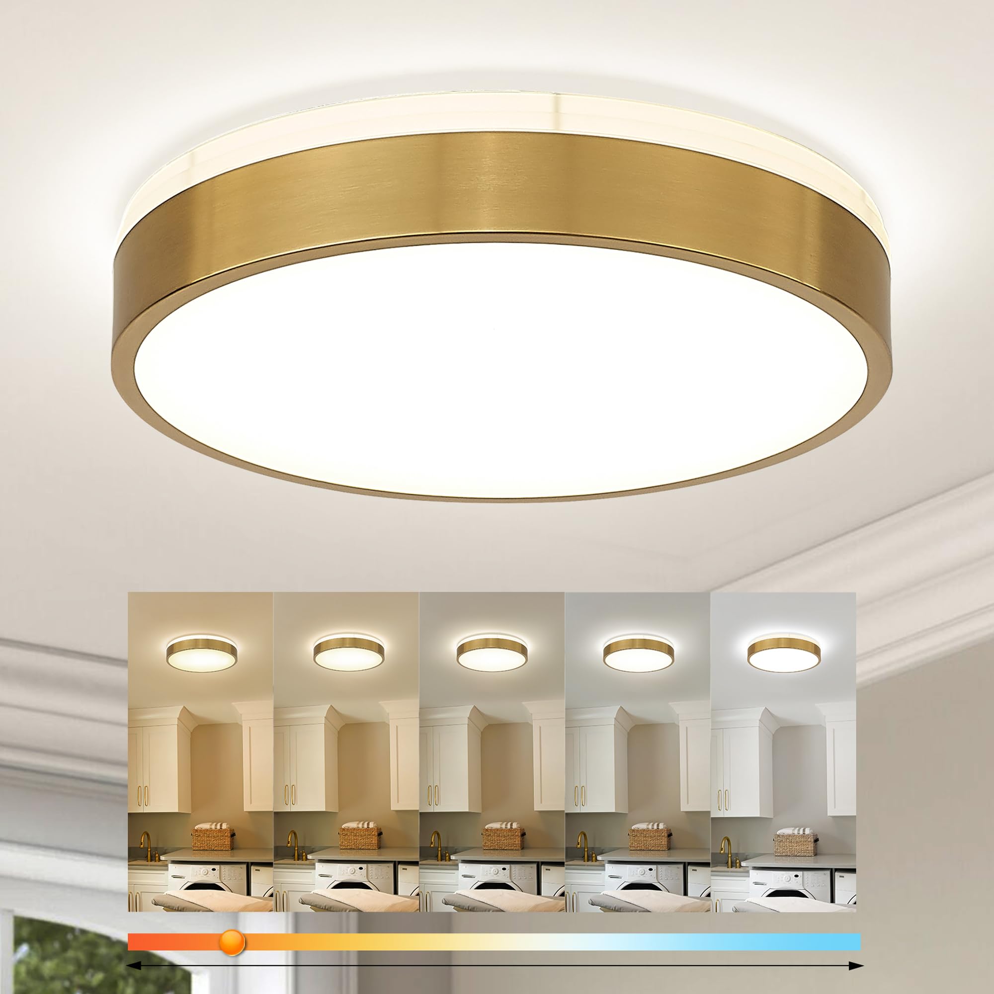 Ken &amp; Ricky 12" Modern Flush Mount Ceiling Light，Brush Gold,1 Pack