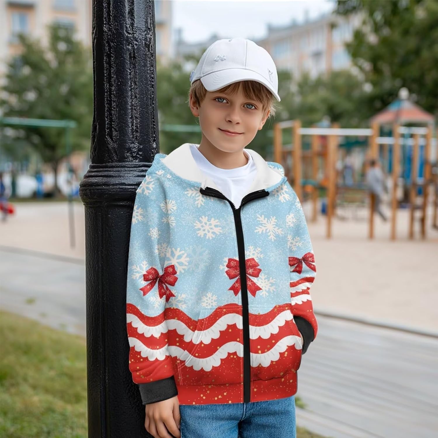 Girls Sweatshirt Zip Up Hoodie Christmas Fleece Hooded Jacket Long Sleeve Activewear Comfy Hoodie Sweatshirt