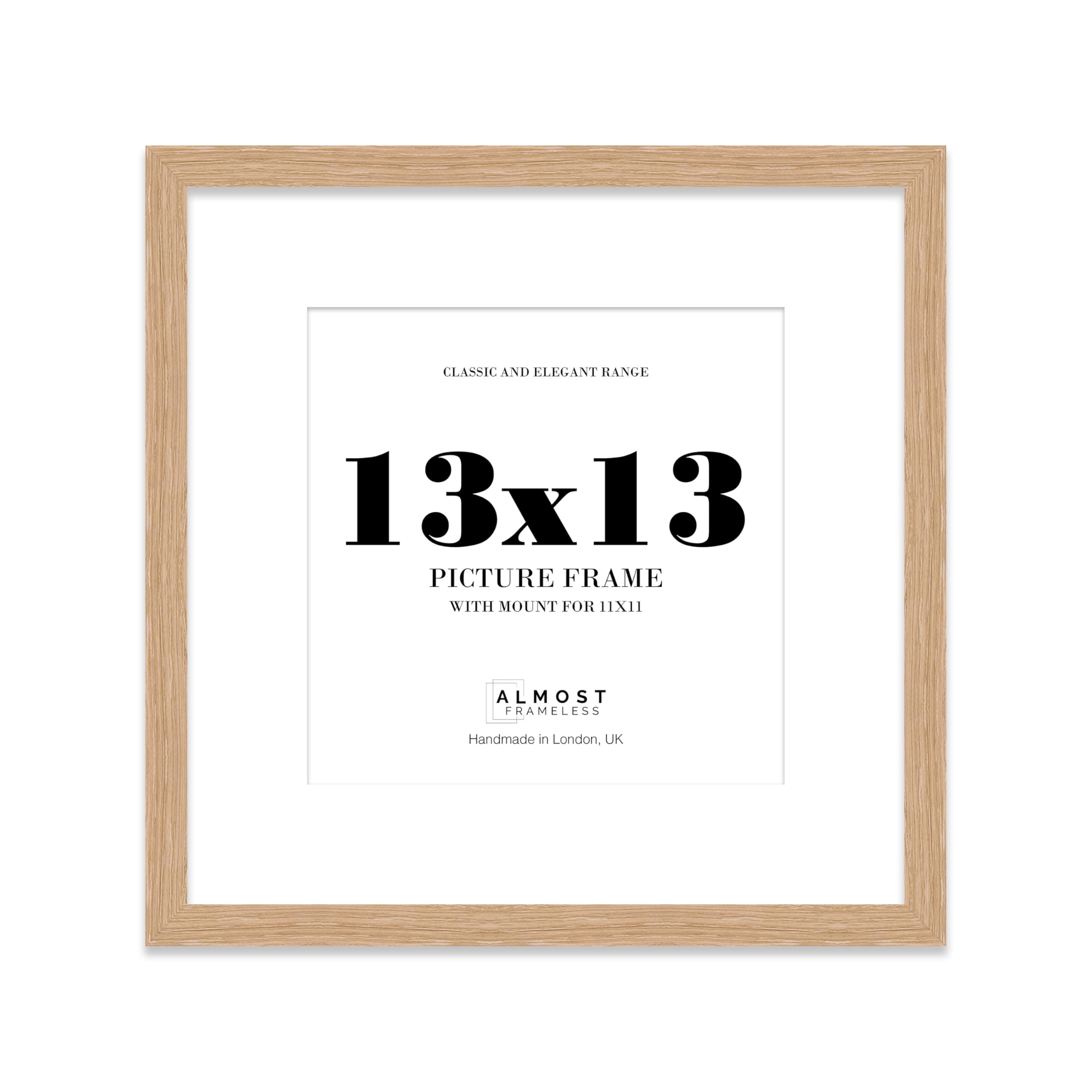 13x13 Oak Picture Frame with Mount for 11x11 Photos, Prints - Modern Square Wall Frame, 1 Pack