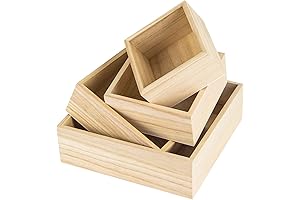 4 Pack Small Unfinished Wooden Square Storage Organizer Box with Rustic Charm