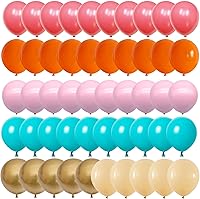 Vista 6 de Globos de color rosa, azul y naranja, 60 globos de fiesta color turquesa coral pastel, globos dorados metálicos beige nude, globo de novia