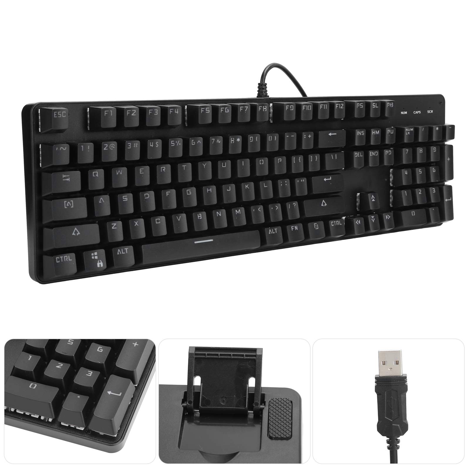 VBESTLIFE Teclado mecánico para Juegos con Interruptor Azul, Teclado E-Sport con retroiluminación RGB de 104 Teclas para Escritorio/portátil(Negro)