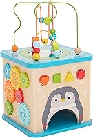 Amazon Basics Wooden Activity Cube for Toddlers 12M+ - Bead Maze, Shape Sorter, Fine Motor Skills Toy, Safe Educational Gift, Multicolor 13.4x22.5x13.4in