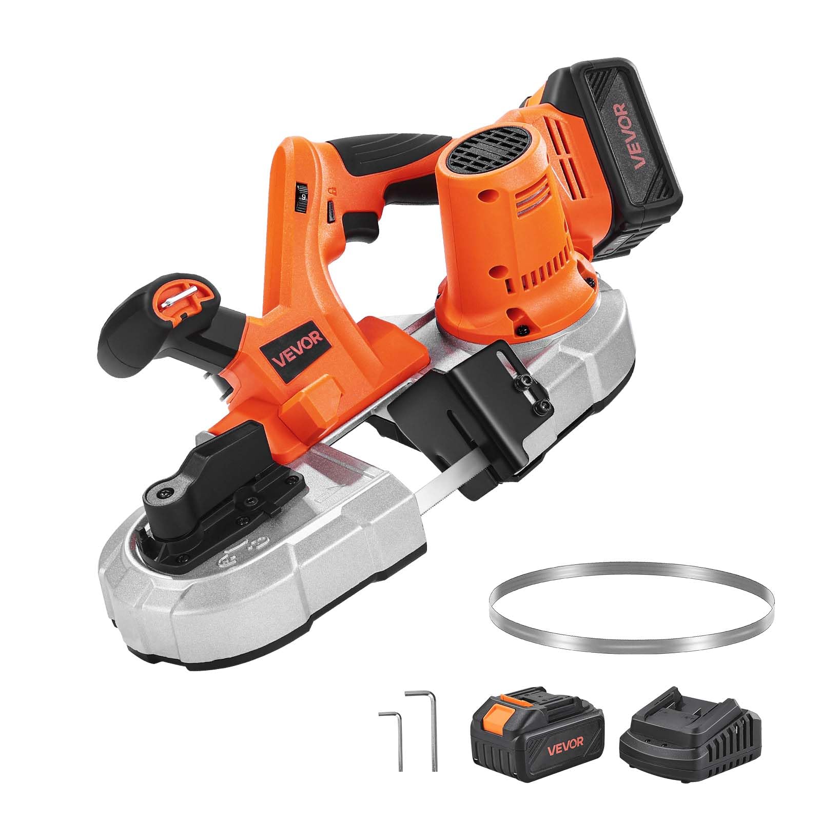 VEVOR Troncatrice a Nastro Portatile 20 V Troncatrice a Nastro Compatta da 360 W Taglio Profondo 65 mm con Motore Senza Spazzole, Batteria da 4,​0 Ah Velocità Variabile da 0 a 192 m/​min
