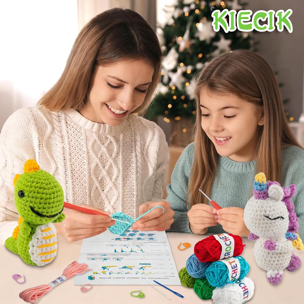 Kit de ganchillo de 6 piezas para principiantes, kits de animales de ganchillo, kit de tejer para niños y adultos con tutoriales de videos paso a paso, kit de tejer para niños, gran regalo de
