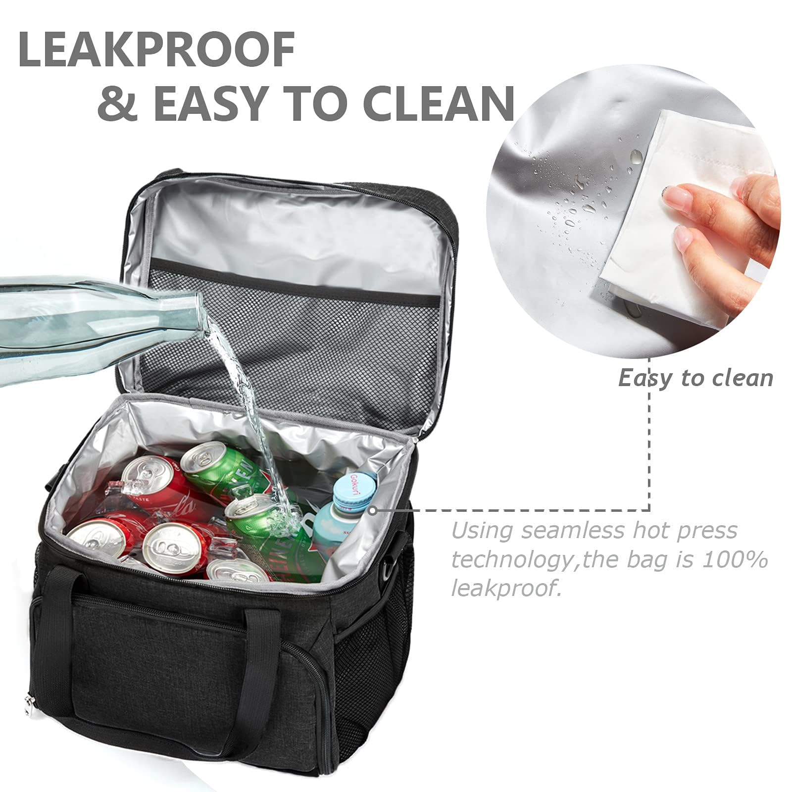MOV COMPRA Borsa portapranzo tattica da uomo, espandibile, a doppio strato, isolata, a prova di perdite, grande capacità, con porta borraccia MOLLE, per adulti, per lavoro, picnic, campeggio, (nero
