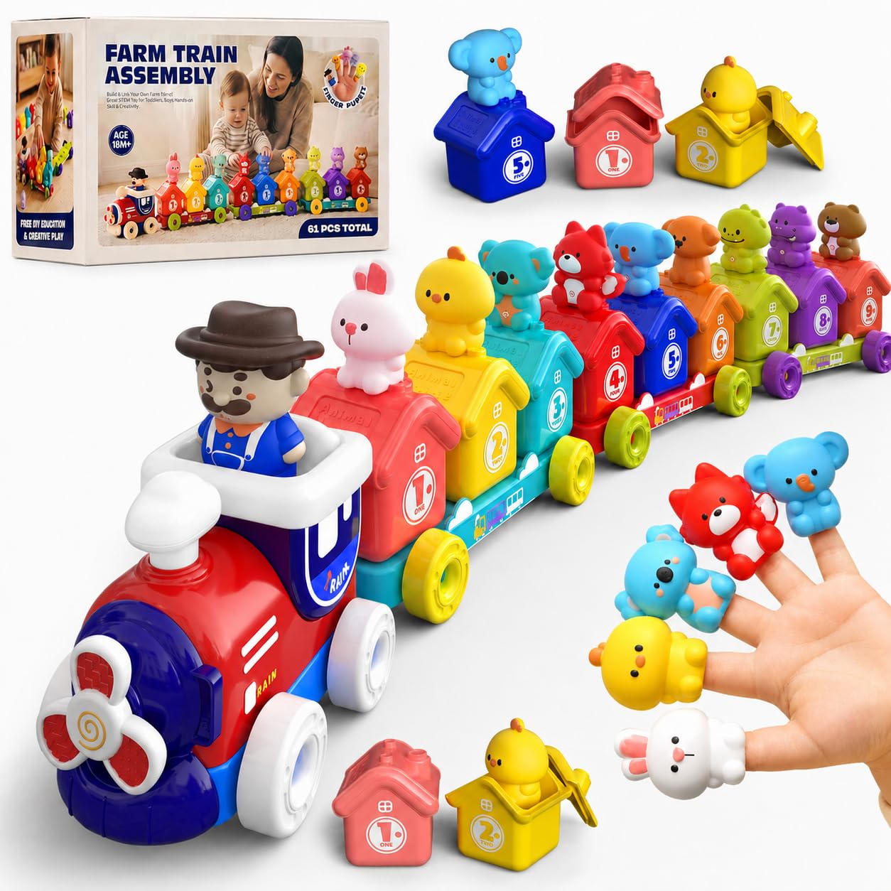 Montessori Farm Animal Train Set for Toddlers 18+ Months,Birthday Gift