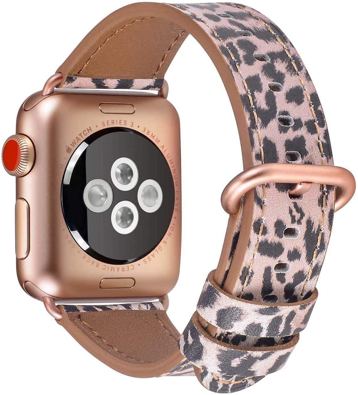 JSGJMY Compatible with Apple Watch Band 38mm 40mm with Case,Women Genuine  Leather with Rose Gold Adapter and Buckle(The Same Color as Series 5/4/3 Gold  Aluminum) for iwatch Series 5/4/3/2/1, Leopard : Amazon.in: