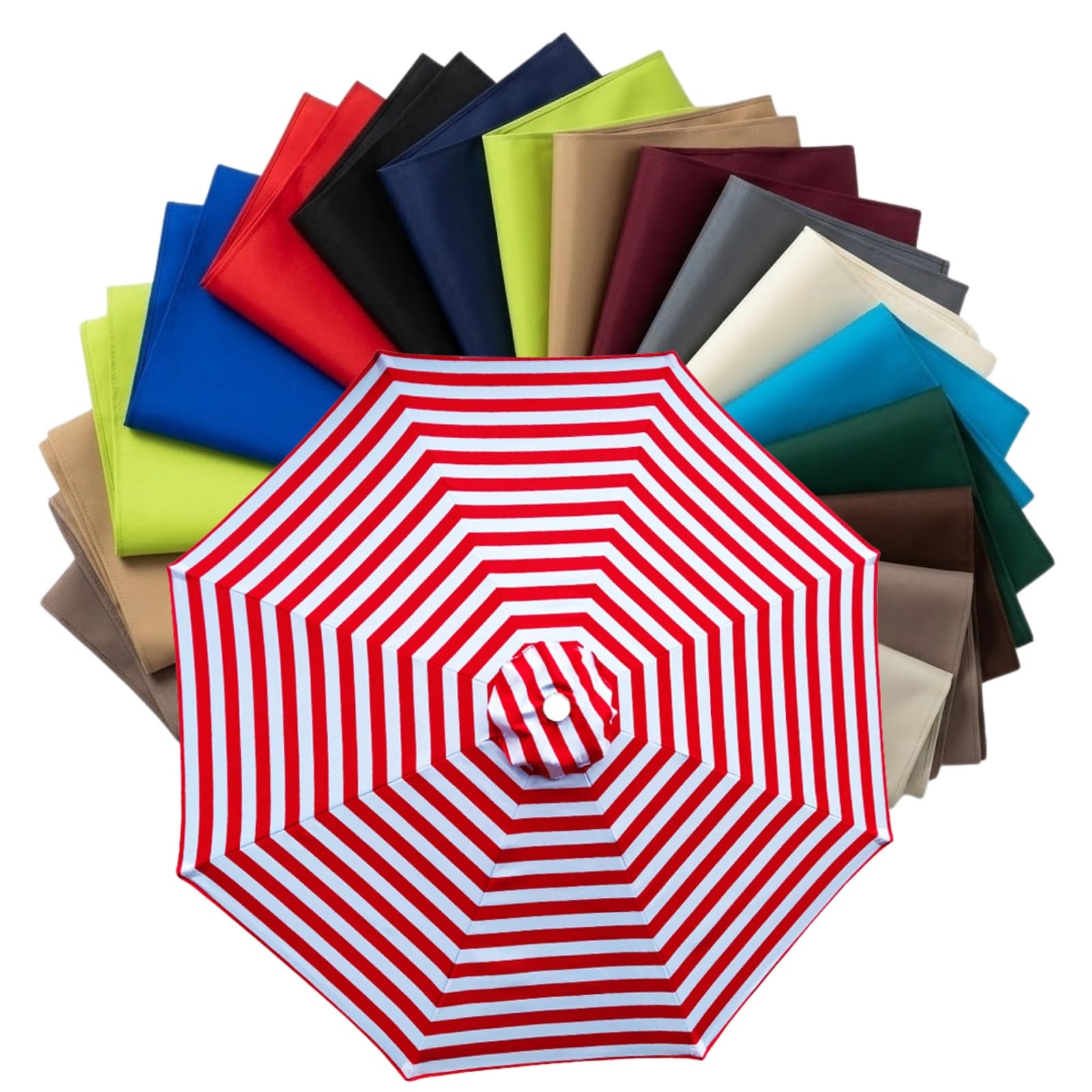 Replacement Parasol Canopy 2m to 4m, Waterproof Polyester Patio Umbrella Replacement Cloth for 6/8 Arms, Sunshade Garden Parasol Fabric Cover, UV Protection(Red and White,2.3m (7.5FT) - 8 Ribs)