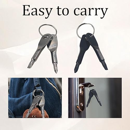 Miniatura 5 de Juego de 2 destornilladores de llavero, multiherramienta portátil EDC de bolsillo con Phillips y cabeza plana, diseño de forma de llave de acero