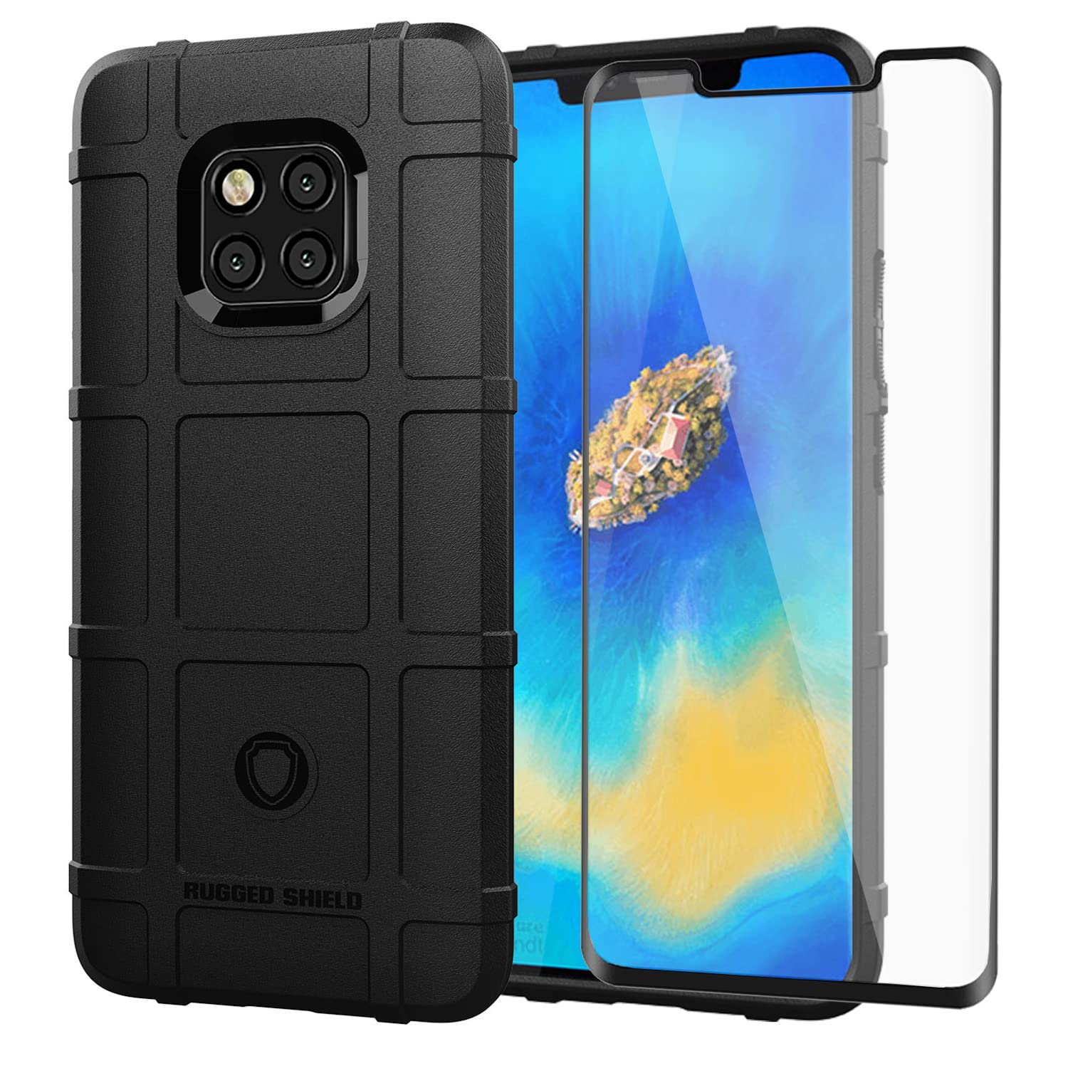 AsuwishPhone Case for Huawei Mate 20 Pro with Tempered Glass Screen Protector Cover and Slim Thin Hard Mobile Film Rugged TPU Cell Accessories Protective Hawaii Mate20Pro Mate20 20Pro Women Men Black