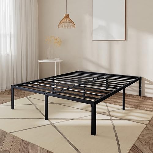 Merrland Sturdy Full Size Metal Platform Bed Frame with Heavy Duty Slat Support, 16.5" Large Under-Bed Space Saving, Mattresses Foundation,No Box Spring Needed,Easy Assembly