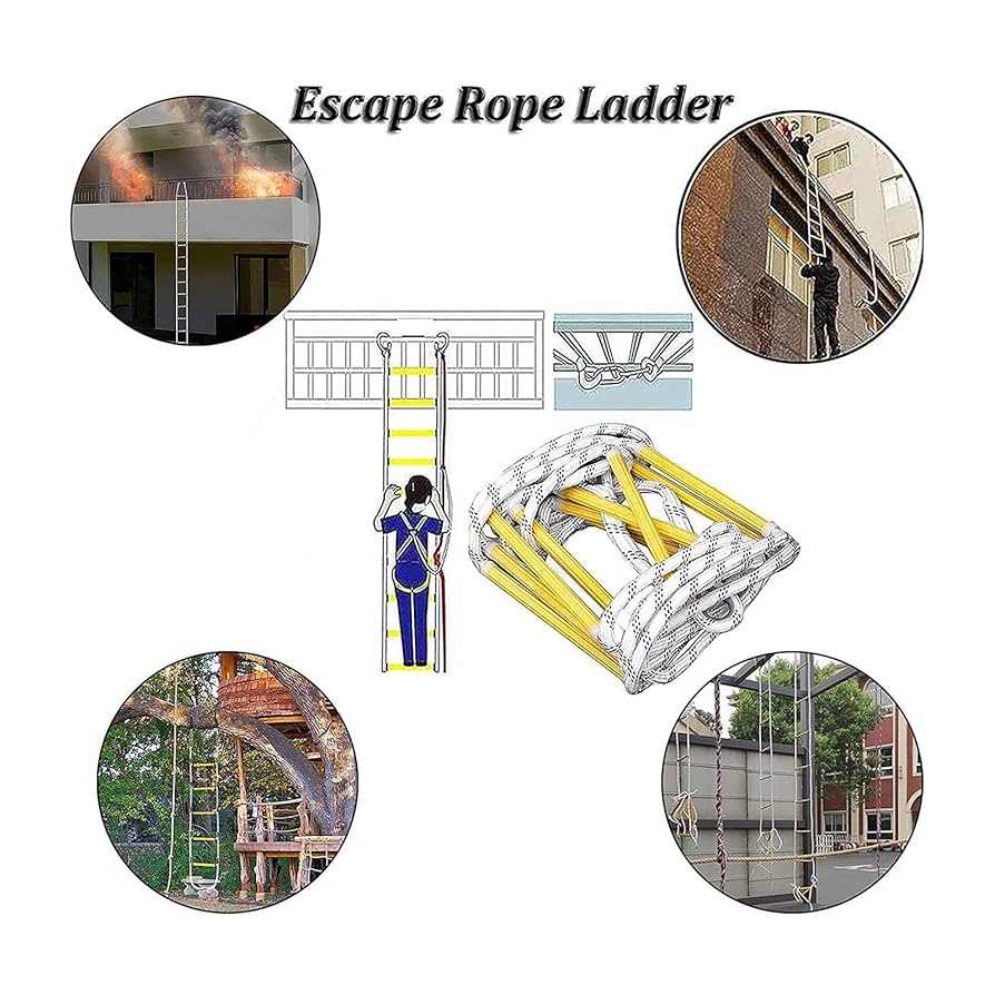 ロープはしご　縄はしご　避難はしご はしご　約7.5メートル 金属製フック Amazon｜緊急避難はしご ロ ?縄はしご 柔らかい エスケープ 梯子