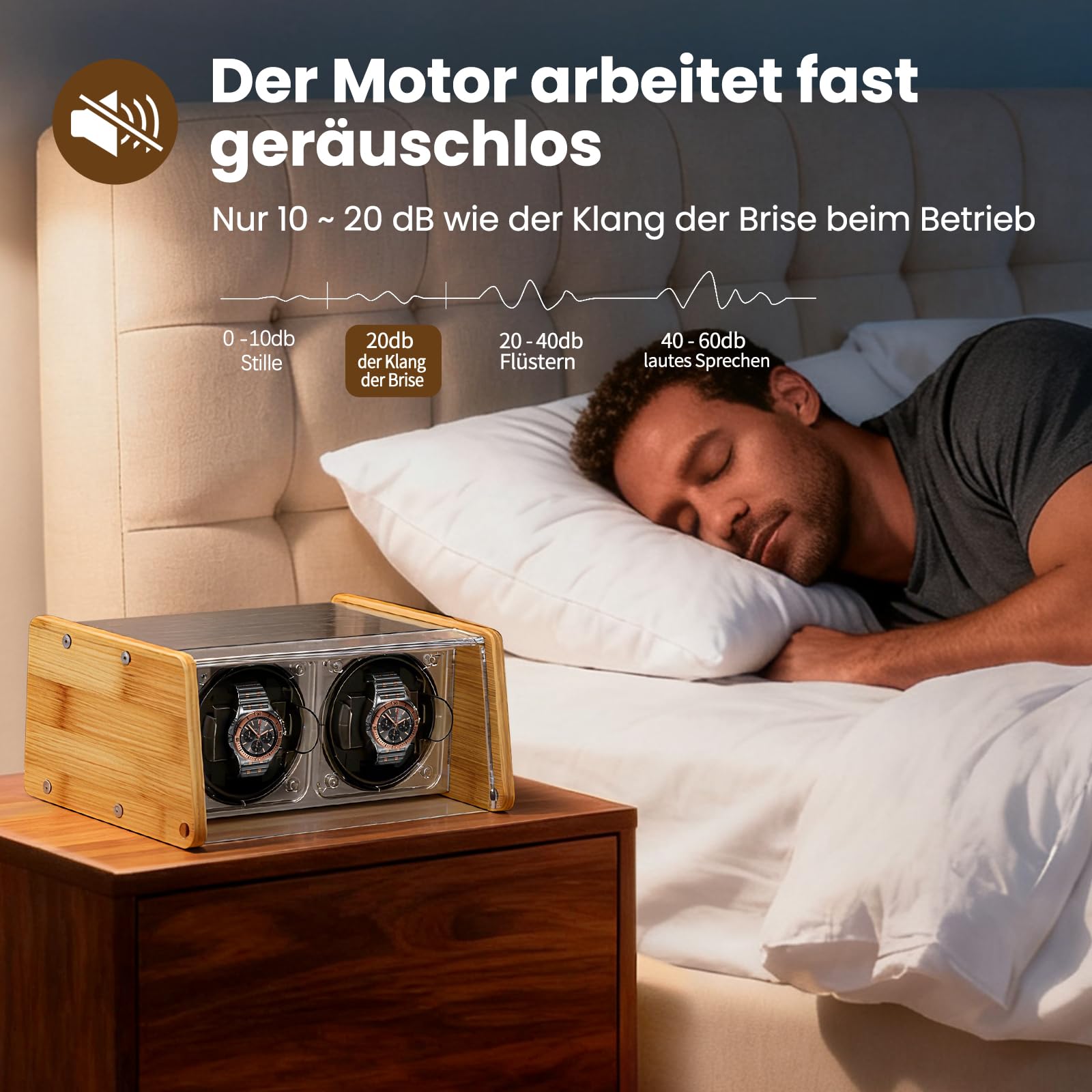 Watch Winder Smith Uhrenbeweger mit Mittelrotationsstoppfunktion – für 2 Uhren – geeignet für große Herren-Automatikuhren