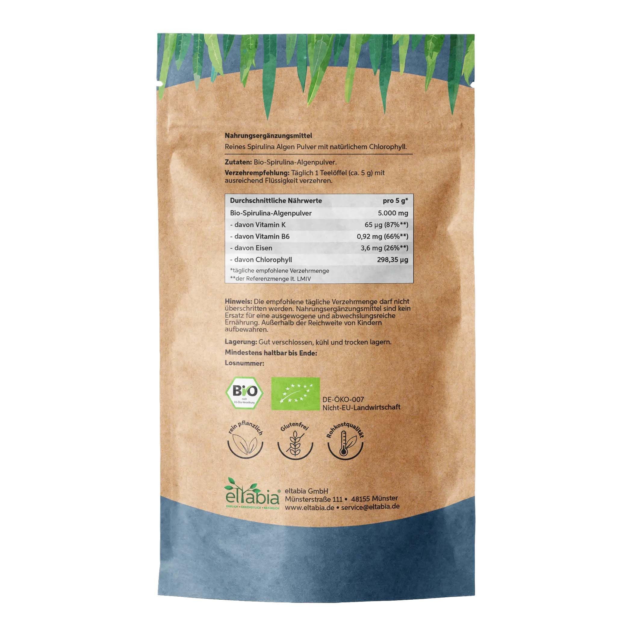 Polvo de espirulina orgánica, 500 g, calidad premium de alimentos crudos, polvo 100% puro de algas sin aditivos, vegano