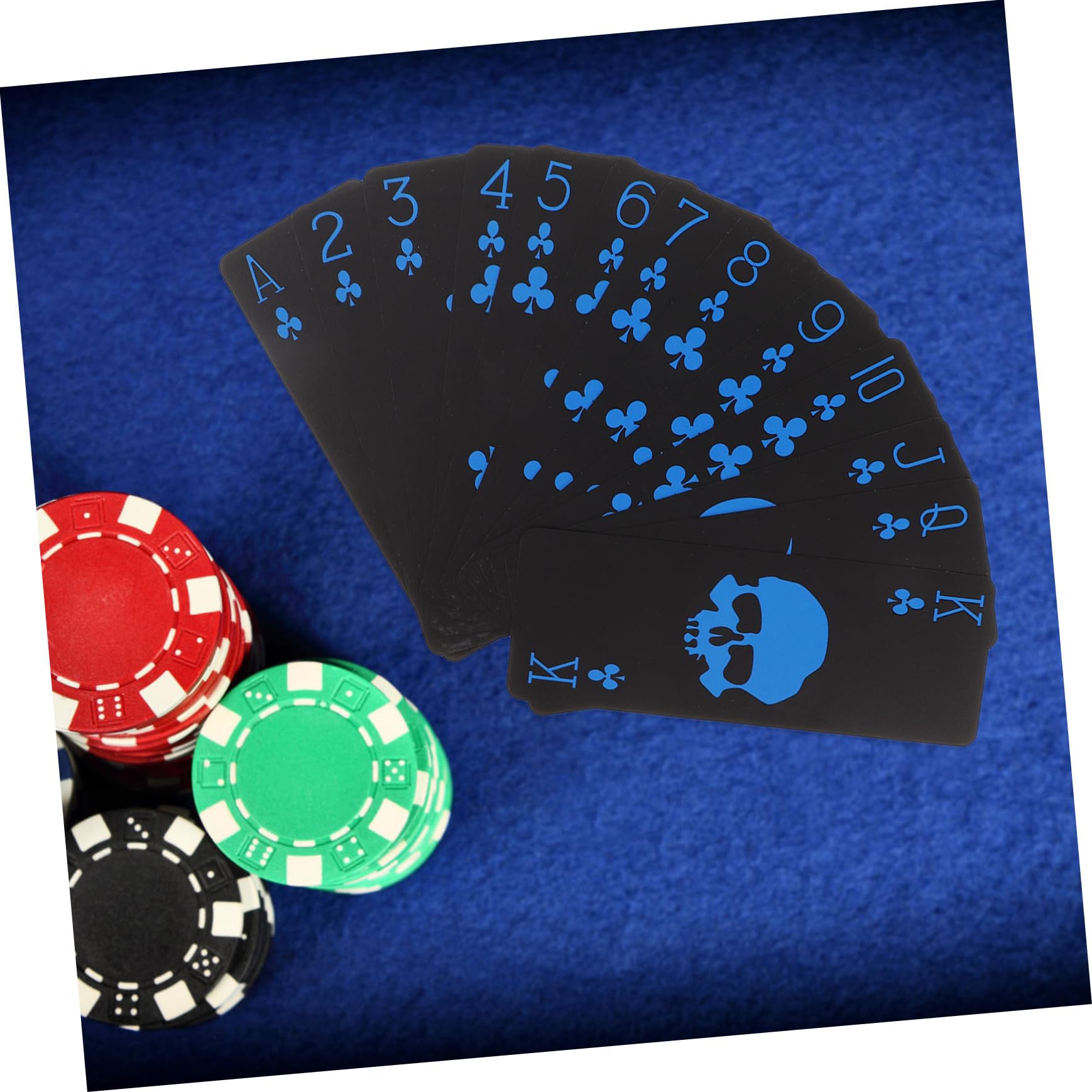 BESPORTBLE Schwarze Wasserfeste Spielkarten Totenkopf PVC Kartendeck mit Roten und Blauen Motiven für Erwachsene Party Kartenspiel