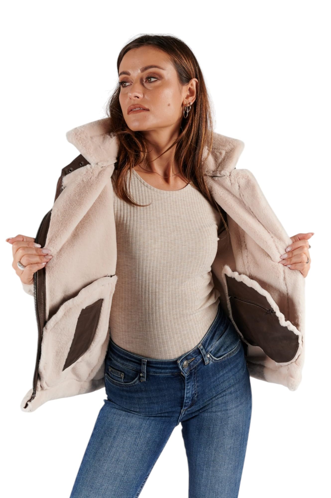 BARONE giubbotto montone donna shearling, giubbotto di pelle donna style shearling, pelle di agnello ed alcantara MADE IN ITALY