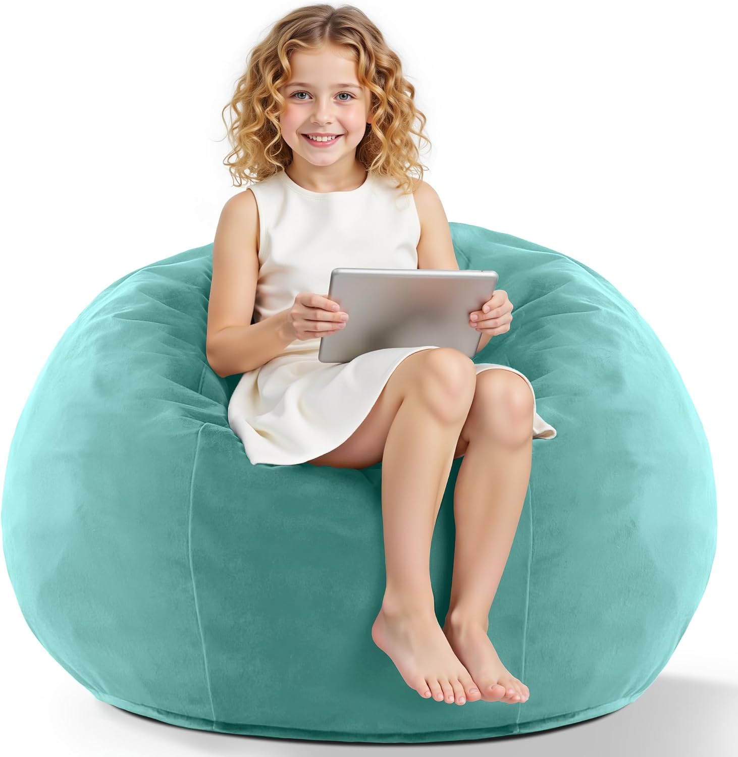 habutway 2ft bean bag chair, 2' beanbags small bean bag chairs with filling, teardrop bean bag chair luxurious velvet ultra soft fur with removable cover (aqua ombre) 2 foot aqua ombre
