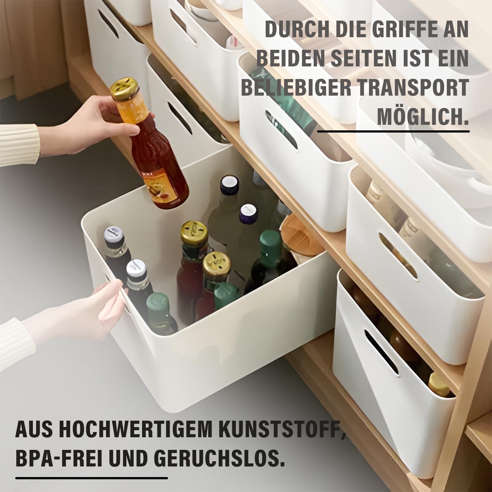 4Stk 23L Kunststoff Aufbewahrungsbox mit Deckel, 37x26x24cm Kunststoffbox Organizer Box, Stapelbare Ordnungsboxen mit Griffen, Vielseitige Weiß Aufbewahrungskiste für Bad Küche Büro Wohnzimmer